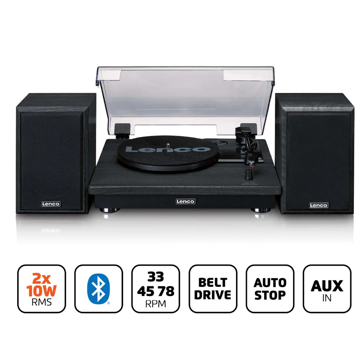 Lenco LS-100BK - Platine vinyle avec réception Bluetooth® et deux enceintes externes - Noir - Image 8