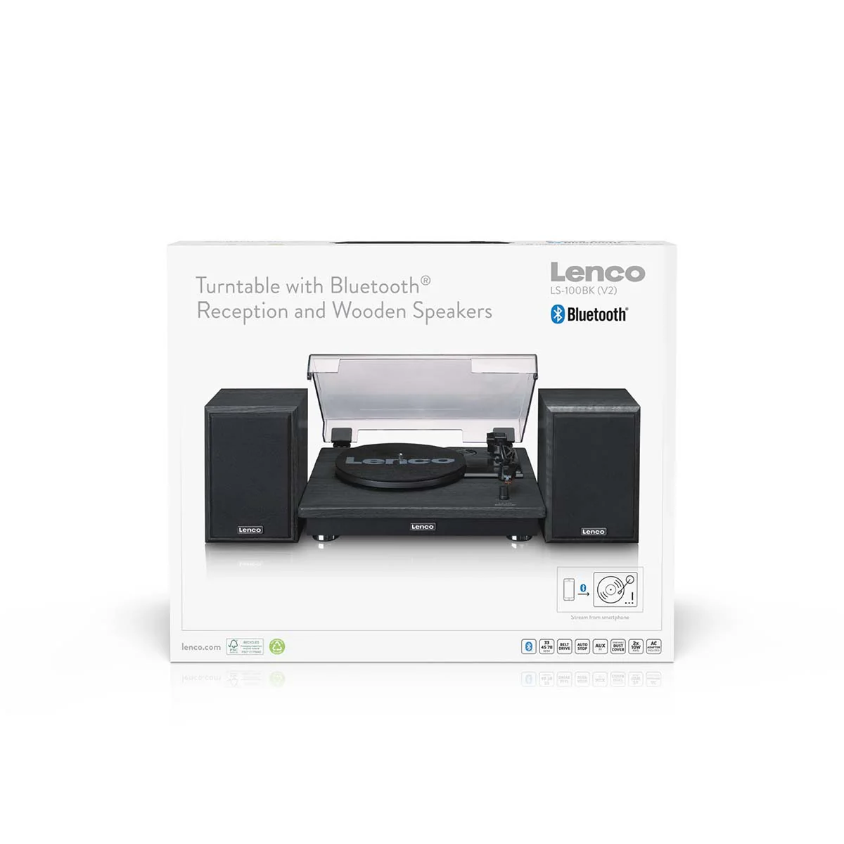 Lenco LS-100BK - Platine vinyle avec réception Bluetooth® et deux enceintes externes - Noir - Image 9