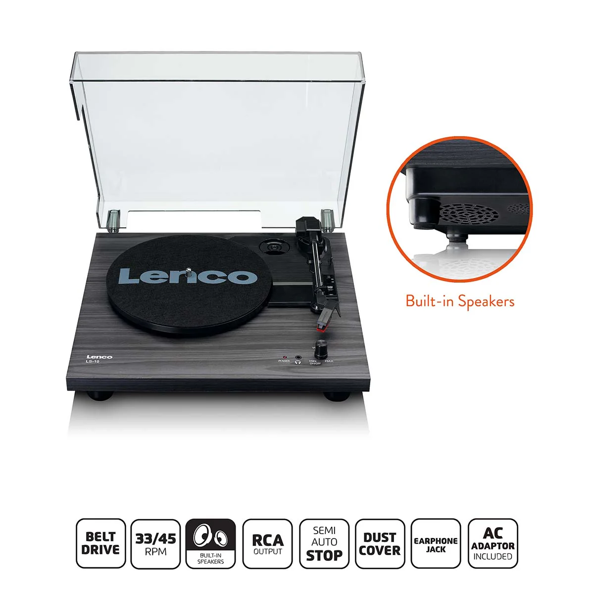 Lenco LS-10BK - Platine avec haut-parleurs intégrés - Noir - Image 9