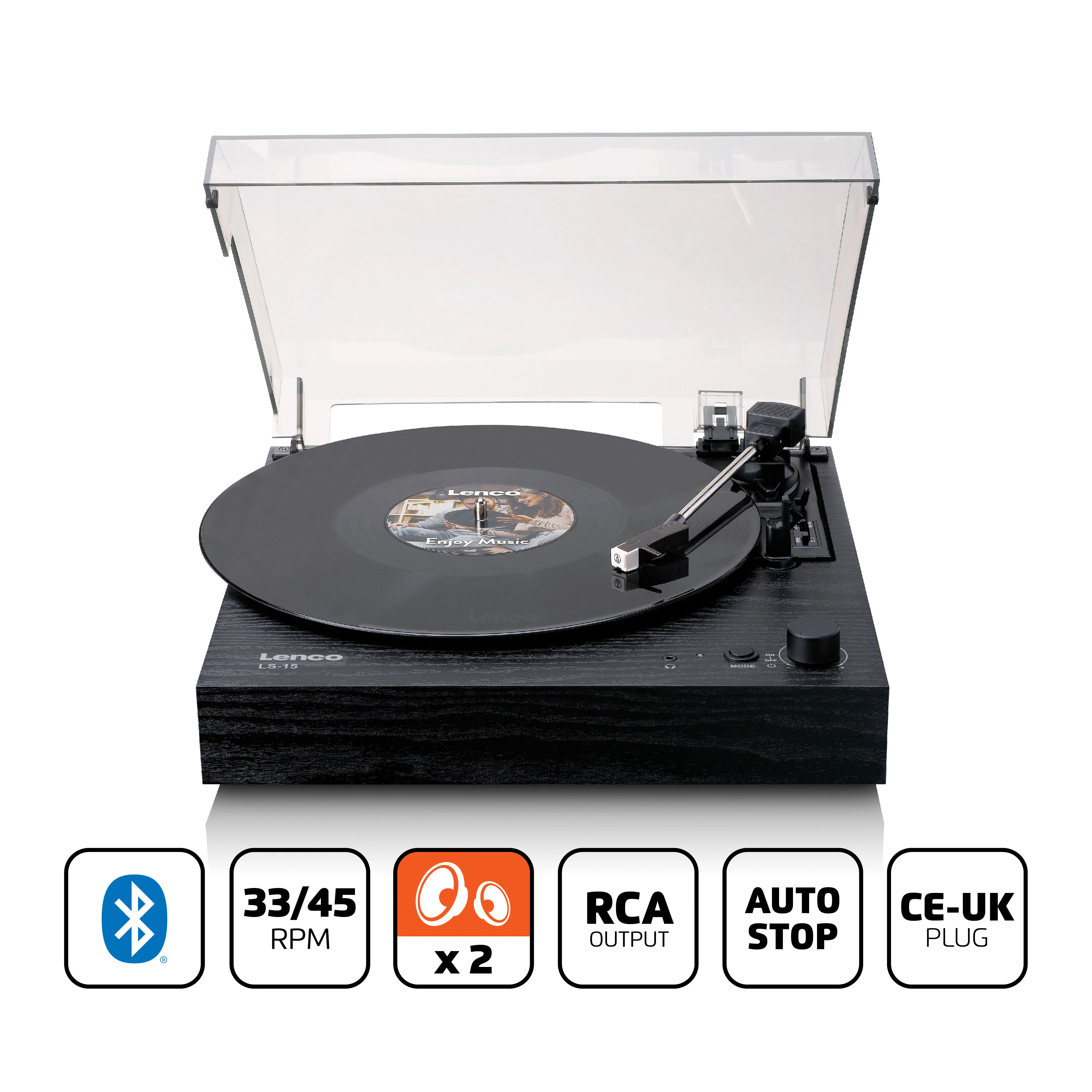 Lenco LS-15BK - Platine vinyle avec Bluetooth®, deux haut-parleurs intégrés et cellule AT3600L - Noir - Image 13