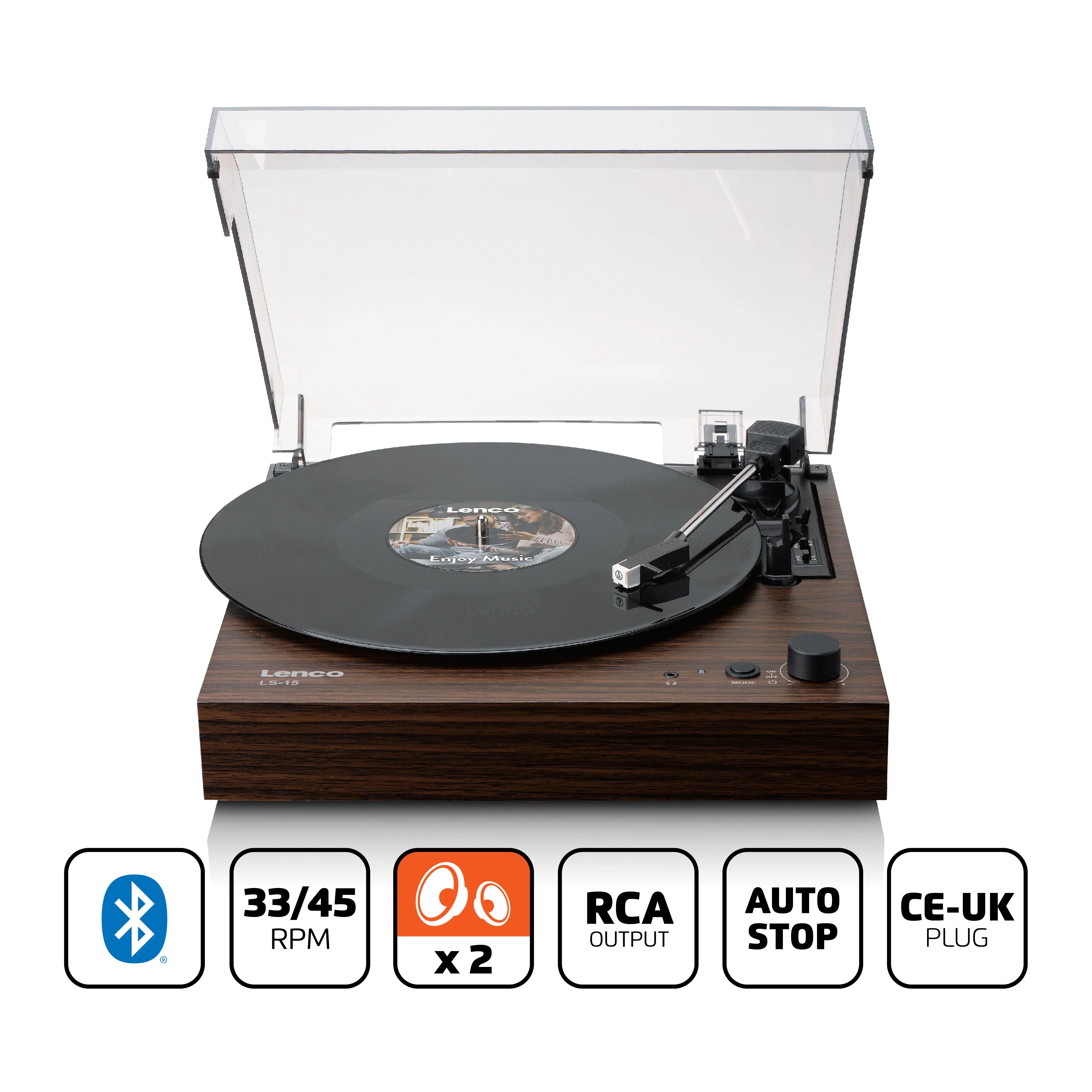 Lenco LS-15WD - Platine vinyle avec Bluetooth®, deux haut-parleurs intégrés et cellule AT3600L - Bois - Image 13