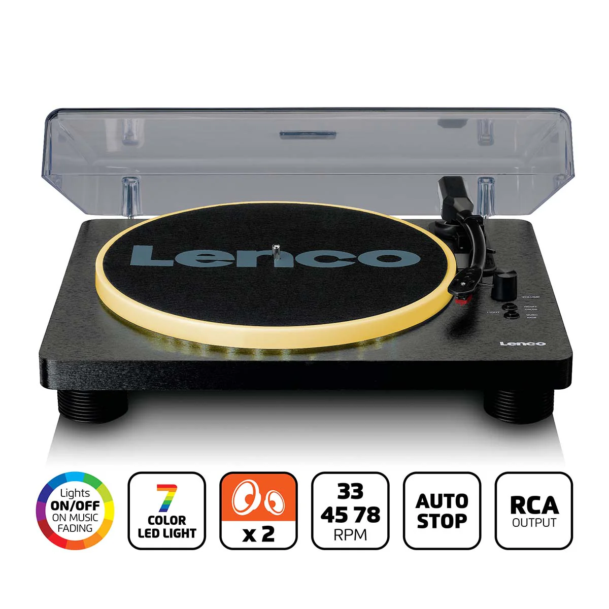 Lenco LS-50LEDBK - Platine vinyle avec haut-parleurs intégrés et éclairage LED - Noir - Image 10