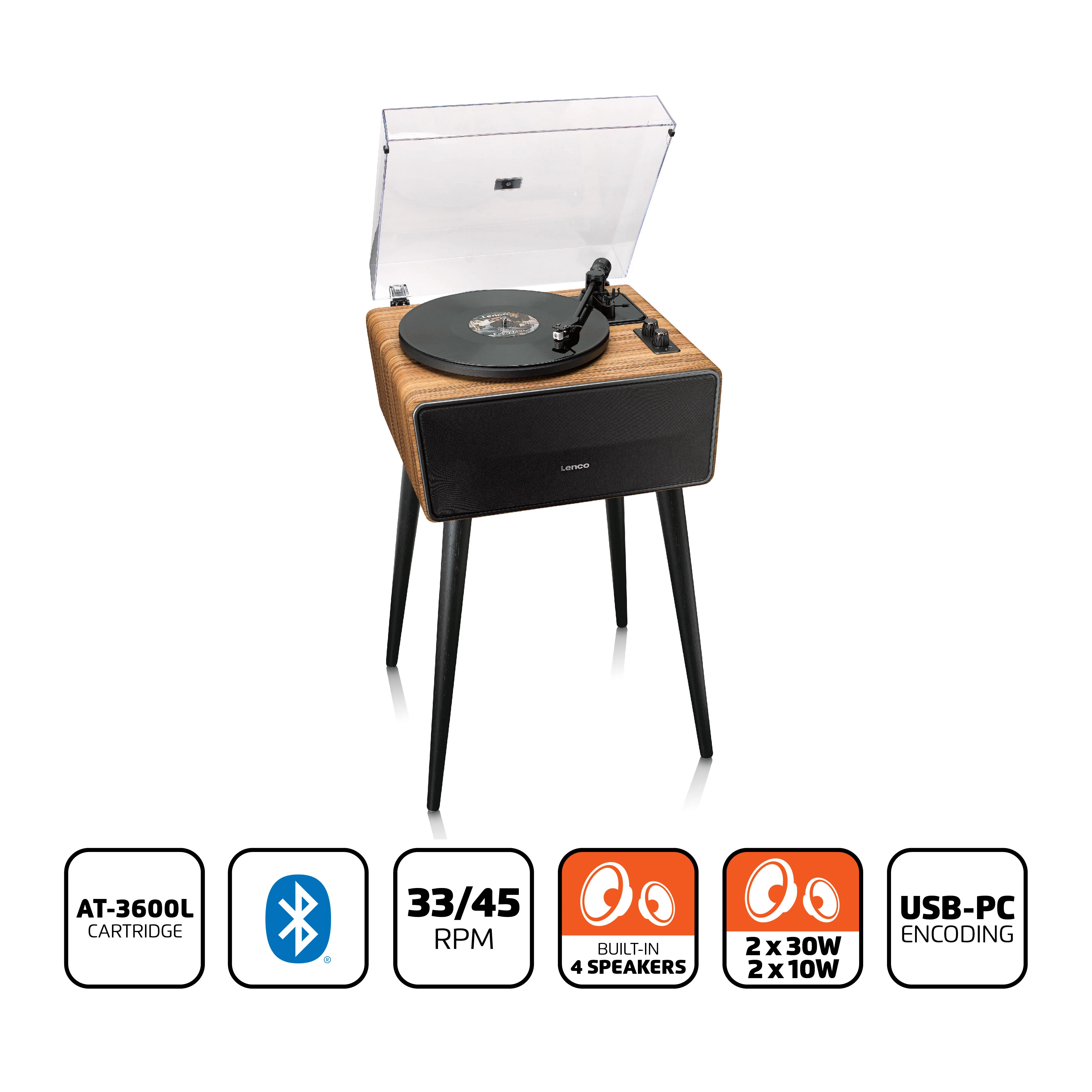 Lenco LS-570OK - Platine vinyle avec haut-parleurs intégrés et Bluetooth® - Platine vinyle sur pieds - Chêne - Image 15
