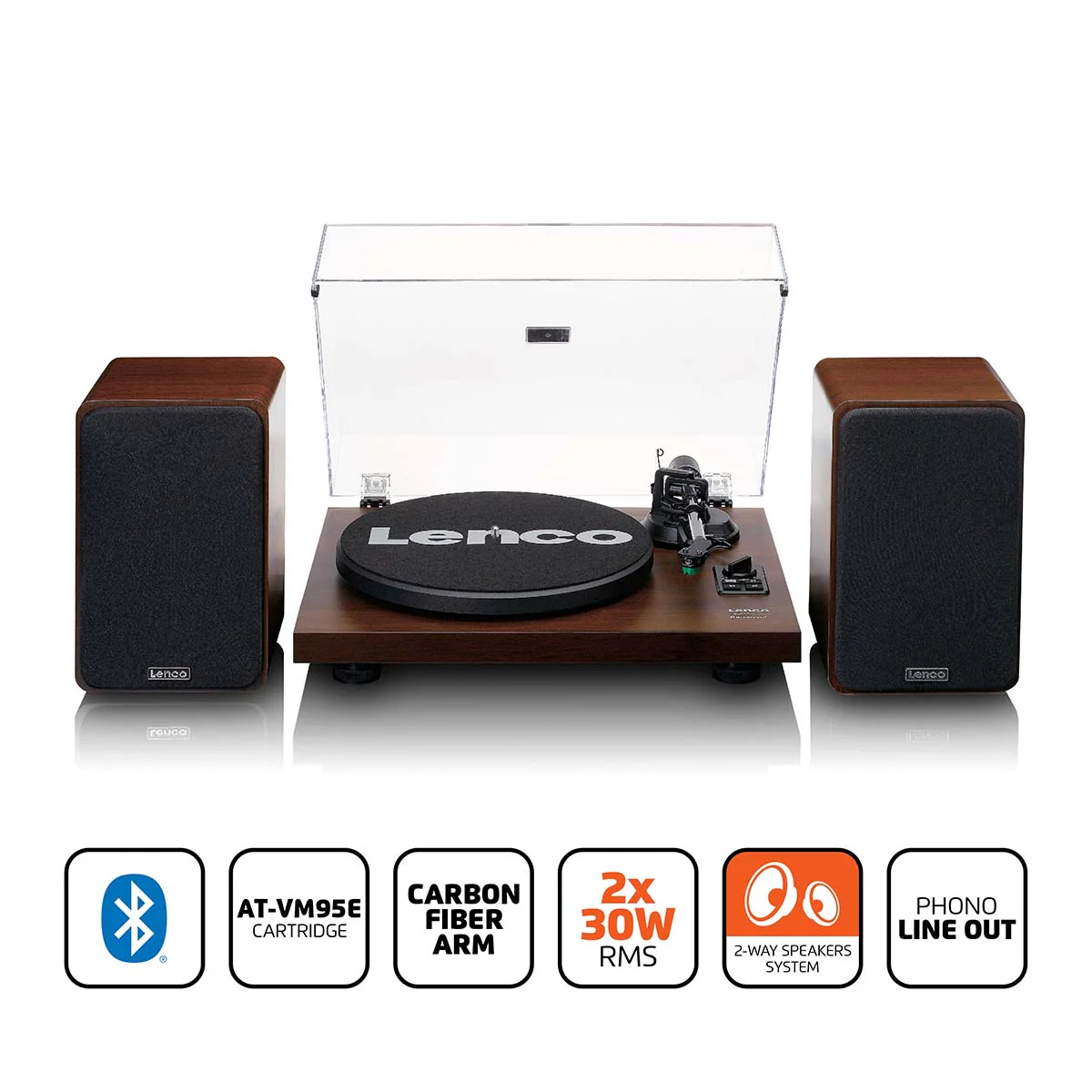 Lenco LS-600WA -Tourne-disque avec amplificateur intégré et Bluetooth® plus 2 haut-parleurs externes - Noyer - Image 21