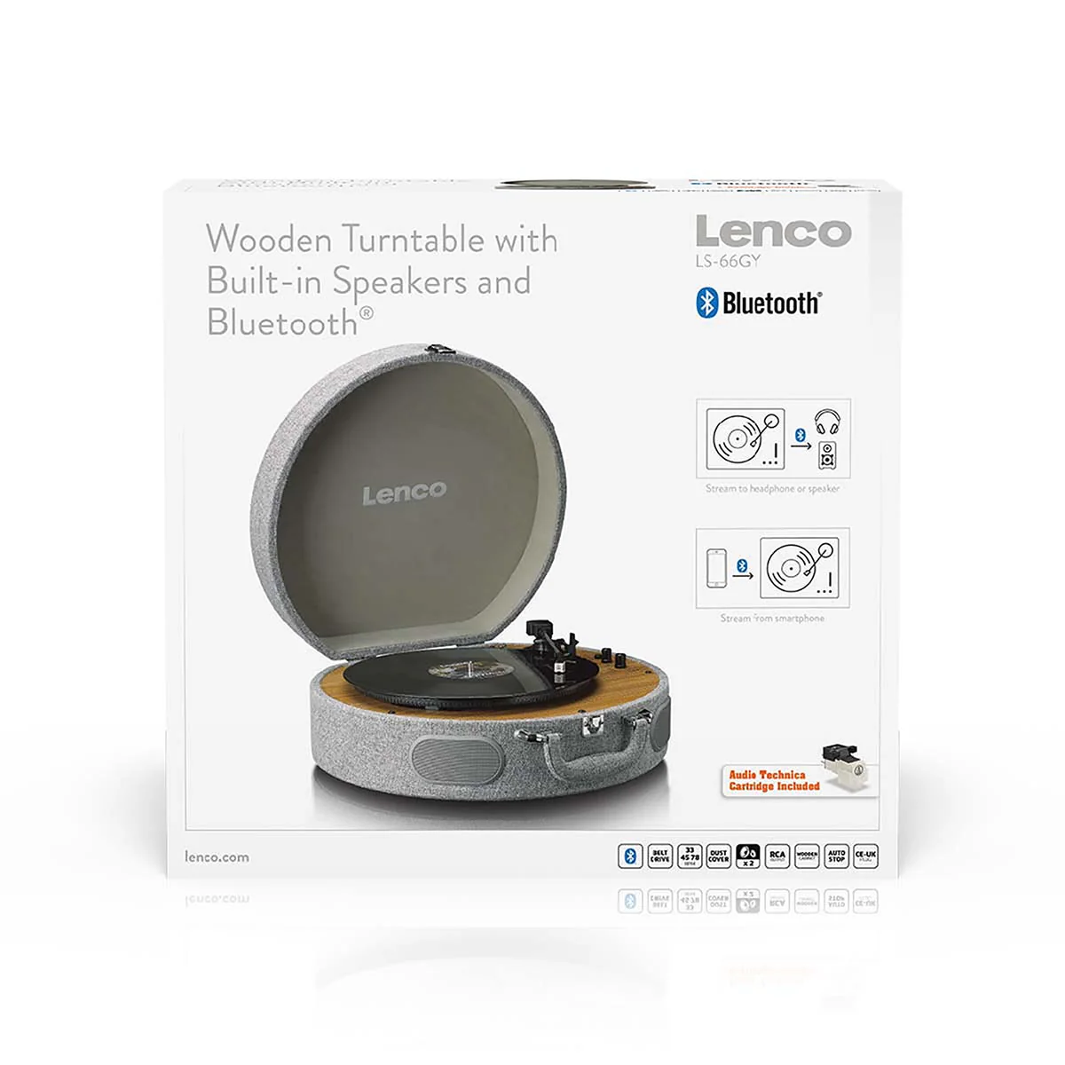 Lenco LS-66GY - Platine vinyle rétro en bois avec haut-parleurs intégrés, Bluetooth® et cellule AT3600L - Gris - Image 11