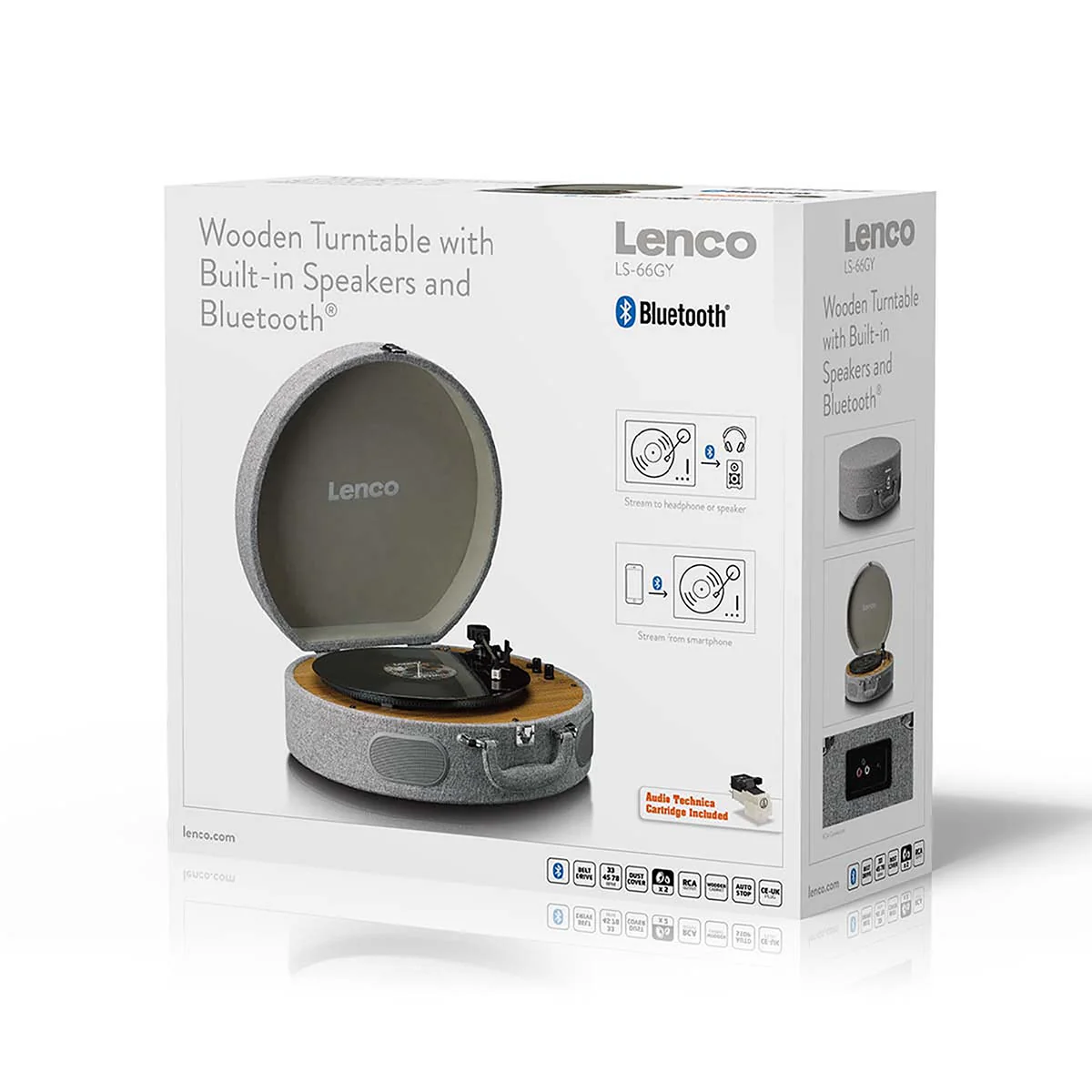 Lenco LS-66GY - Platine vinyle rétro en bois avec haut-parleurs intégrés, Bluetooth® et cellule AT3600L - Gris - Image 12