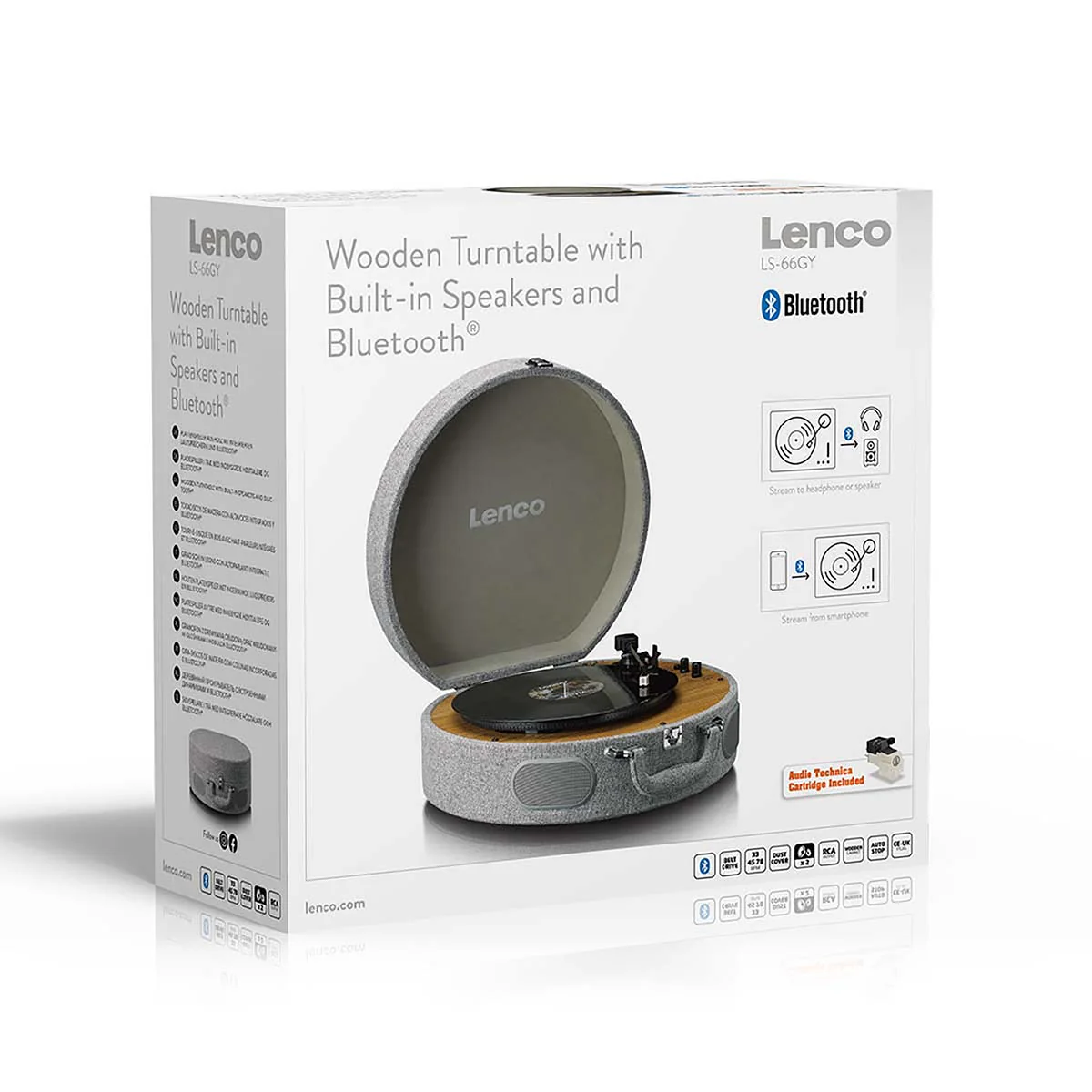 Lenco LS-66GY - Platine vinyle rétro en bois avec haut-parleurs intégrés, Bluetooth® et cellule AT3600L - Gris - Image 13