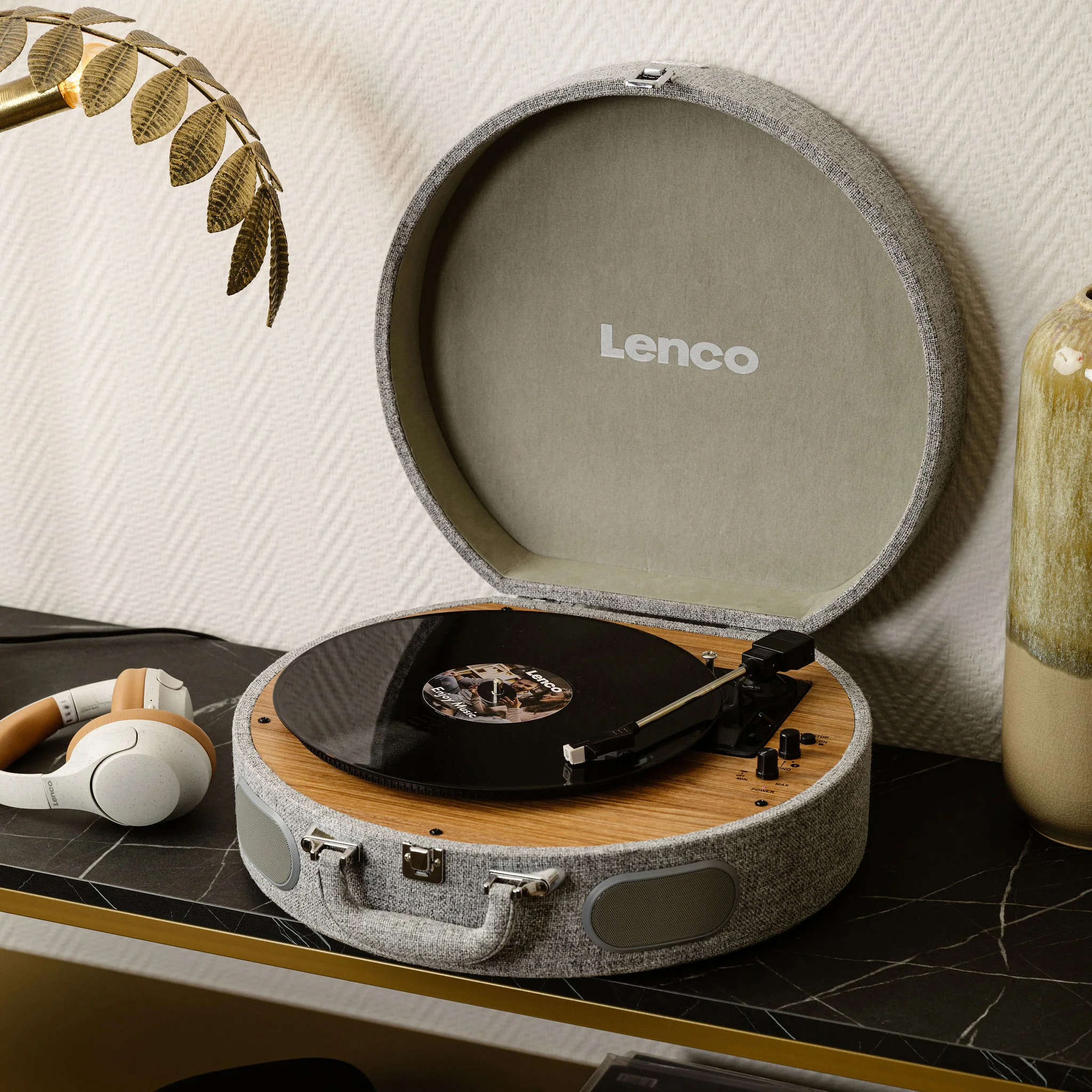 Lenco LS-66GY - Platine vinyle rétro en bois avec haut-parleurs intégrés, Bluetooth® et cellule AT3600L - Gris - Image 14