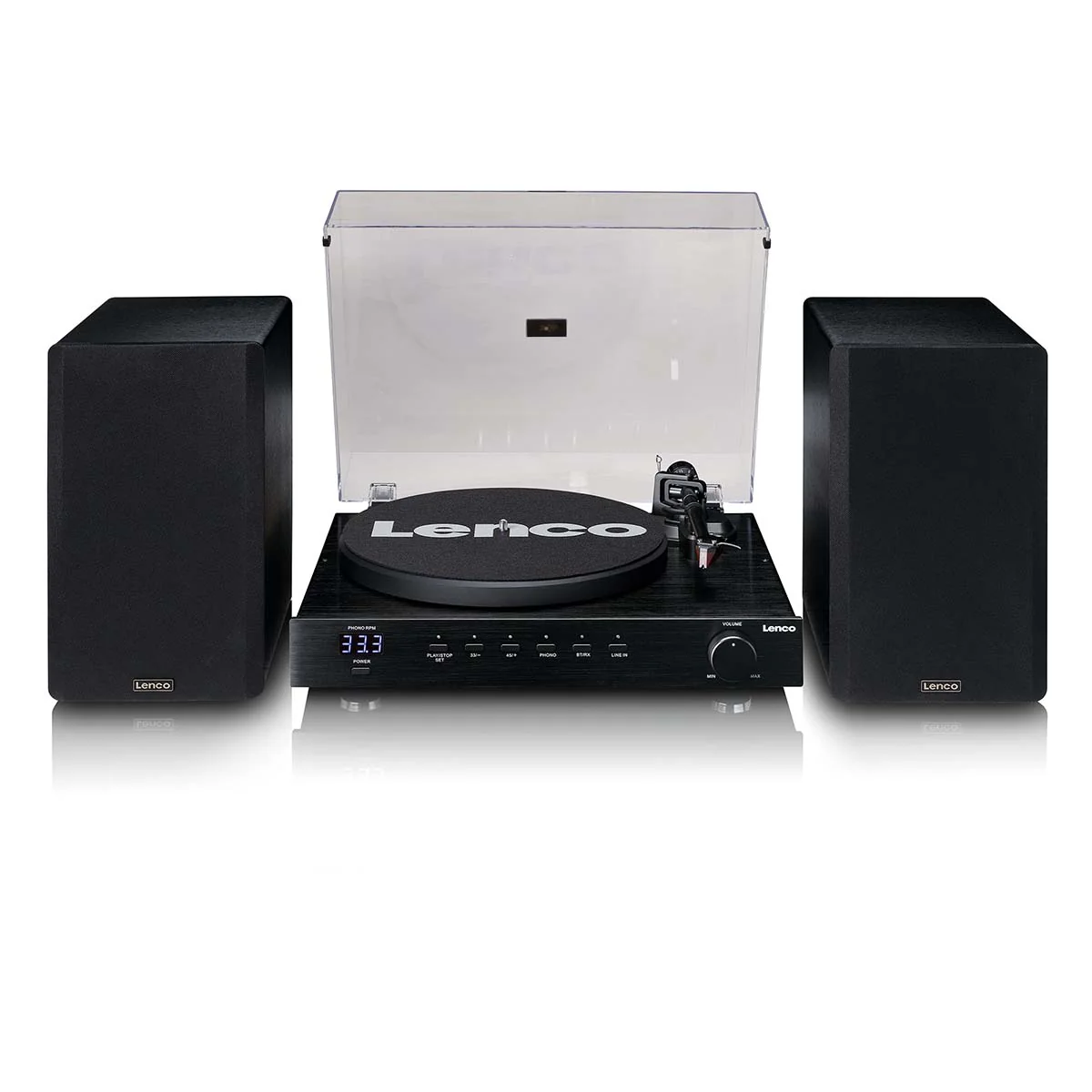 Lenco LS-700BK - Platine vinyle HiFi haute puissance avec enceintes, Bluetooth® et Ortofon 2M Red - Amplificateur stéréo intégré de 2 x 100 W RMS - Noir
