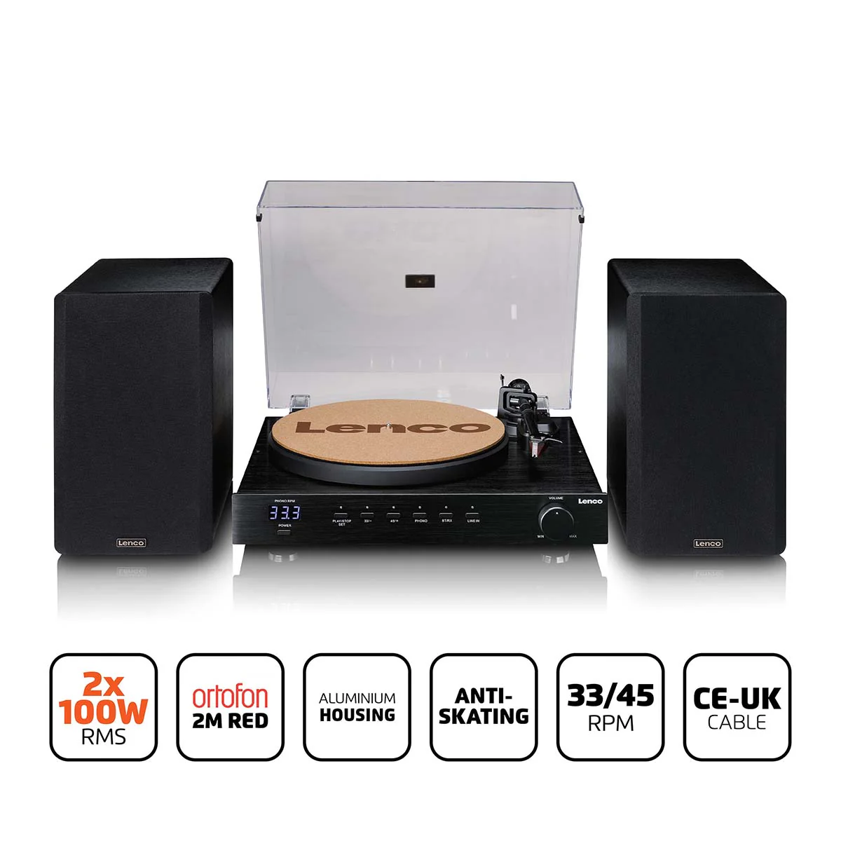 Lenco LS-700BK - Platine vinyle HiFi haute puissance avec enceintes, Bluetooth® et Ortofon 2M Red - Amplificateur stéréo intégré de 2 x 100 W RMS - Noir - Image 18