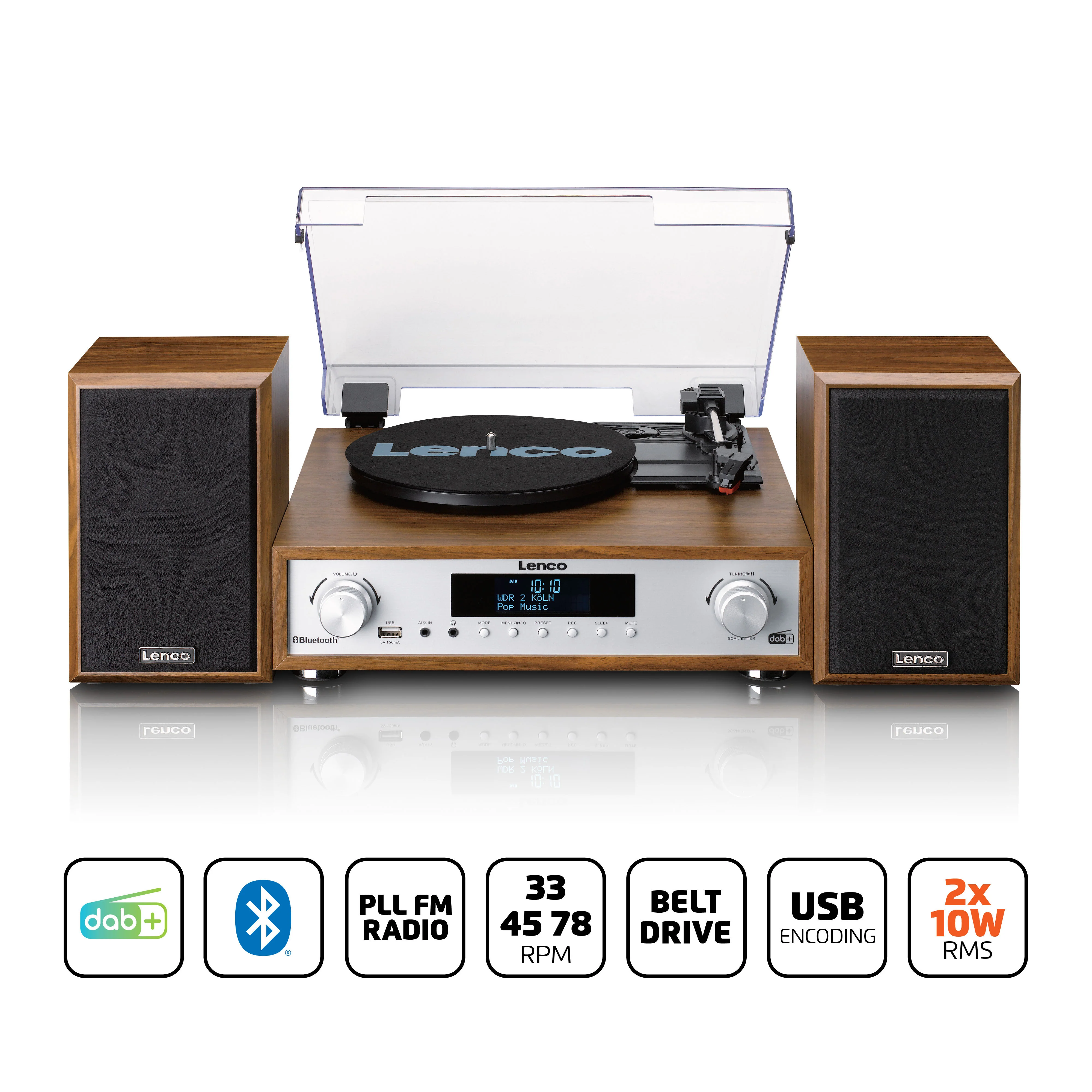 Lenco MC-160WD - Ensemble stéréo HiFi avec platine vinyle, radio DAB+/FM et Bluetooth® - Bois - Image 9