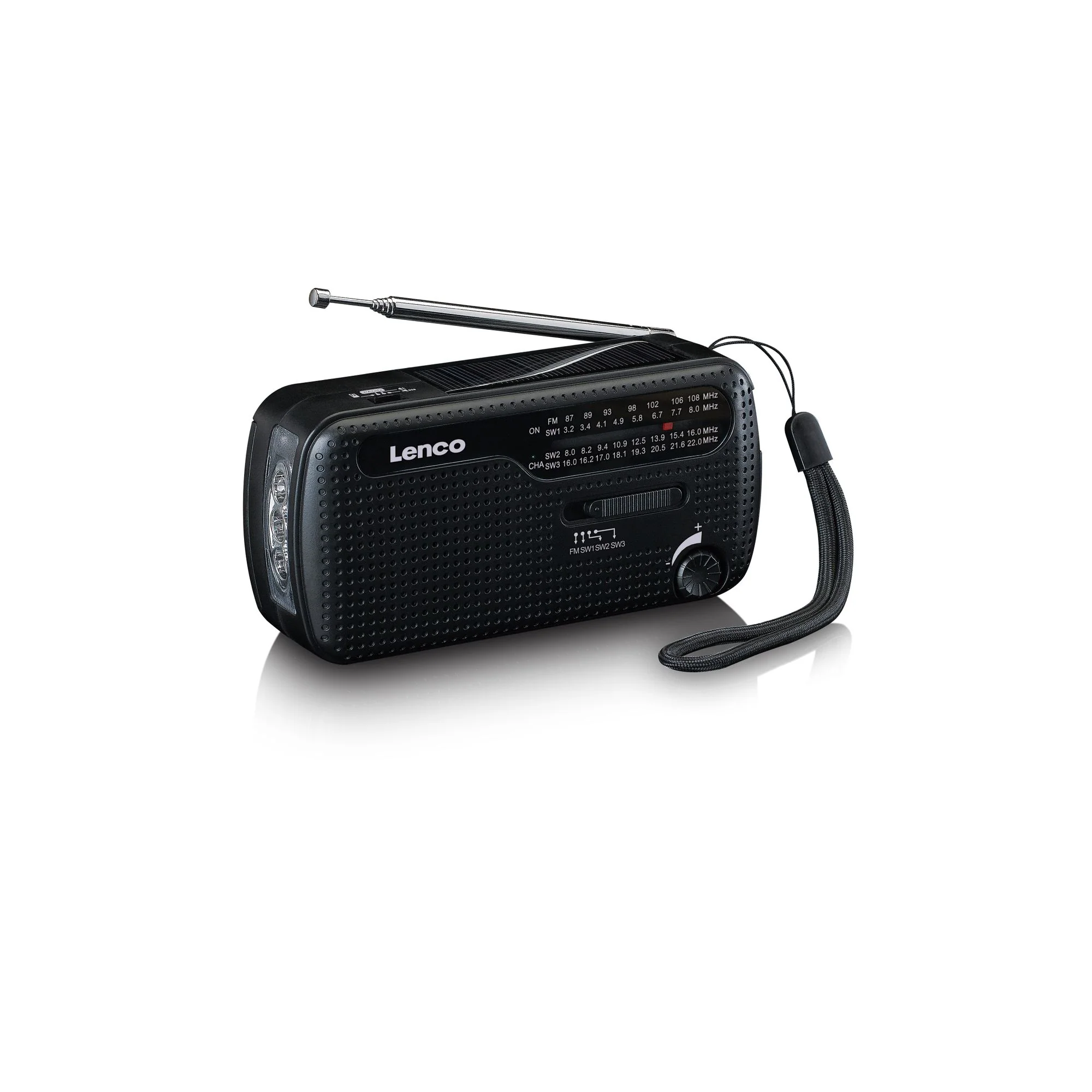 Lenco MCR-112BK - Radio d'urgence portable à manivelle, lampe de poche et banque d'alimentation en un seul appareil - Noir - Image 2