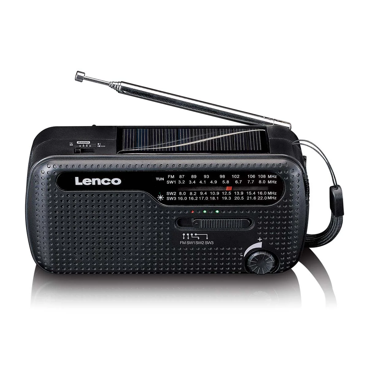 Lenco MCR-113BK - Radio d'urgence portable à manivelle, lampe de poche et banque d'alimentation en un seul appareil - Noir