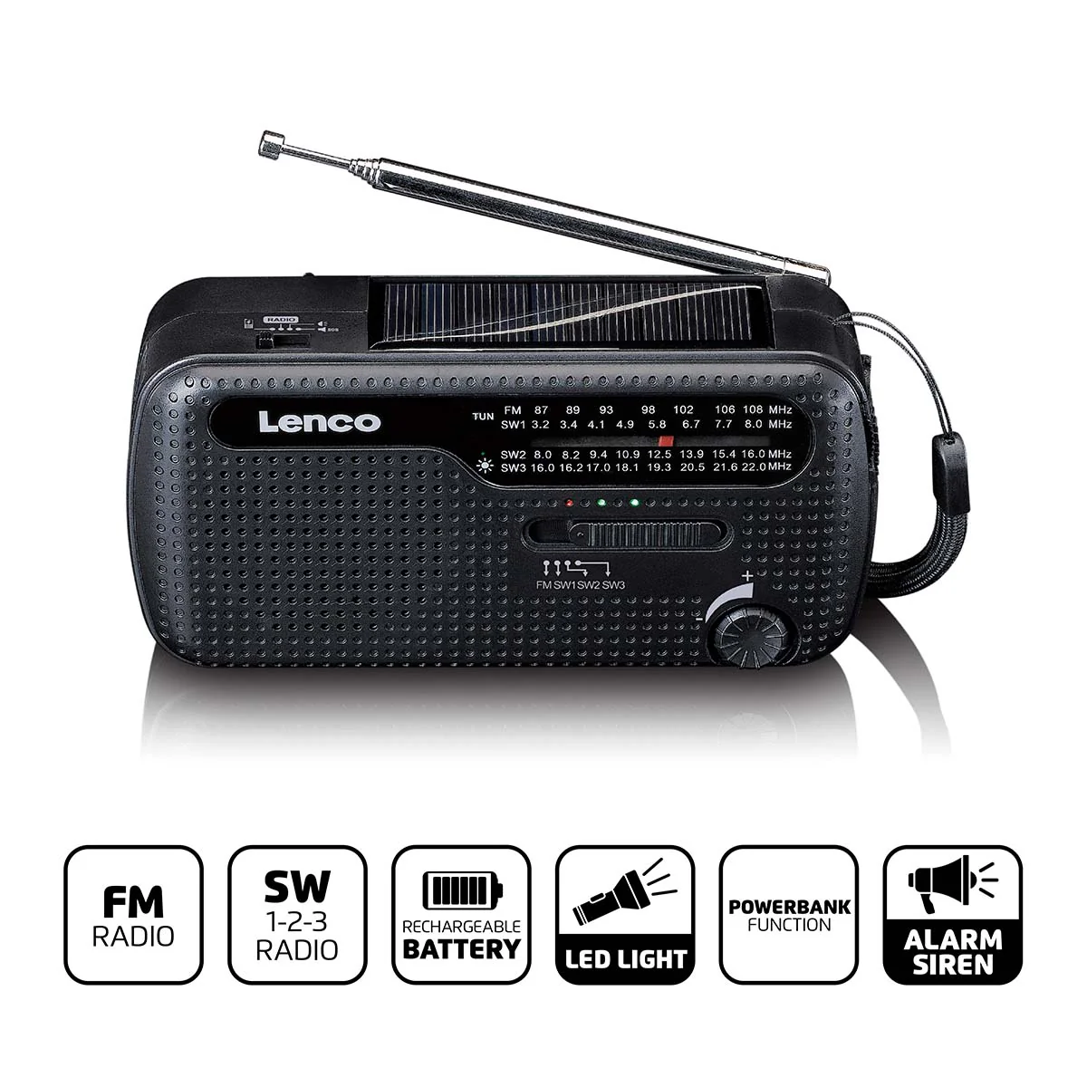 Lenco MCR-113BK - Radio d'urgence portable à manivelle, lampe de poche et banque d'alimentation en un seul appareil - Noir - Image 10