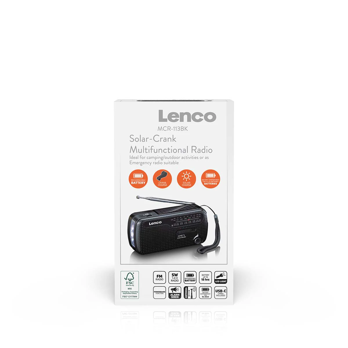 Lenco MCR-113BK - Radio d'urgence portable à manivelle, lampe de poche et banque d'alimentation en un seul appareil - Noir - Image 11