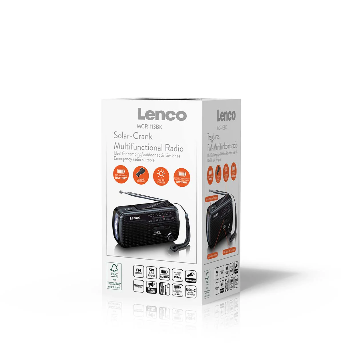 Lenco MCR-113BK - Radio d'urgence portable à manivelle, lampe de poche et banque d'alimentation en un seul appareil - Noir - Image 12