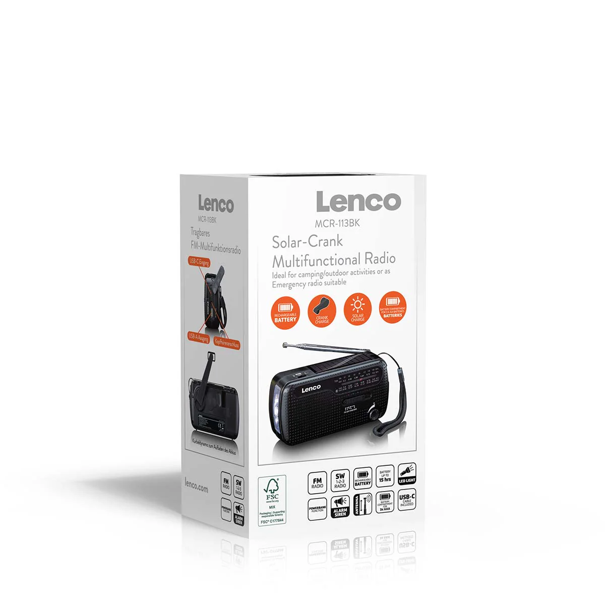 Lenco MCR-113BK - Radio d'urgence portable à manivelle, lampe de poche et banque d'alimentation en un seul appareil - Noir - Image 13