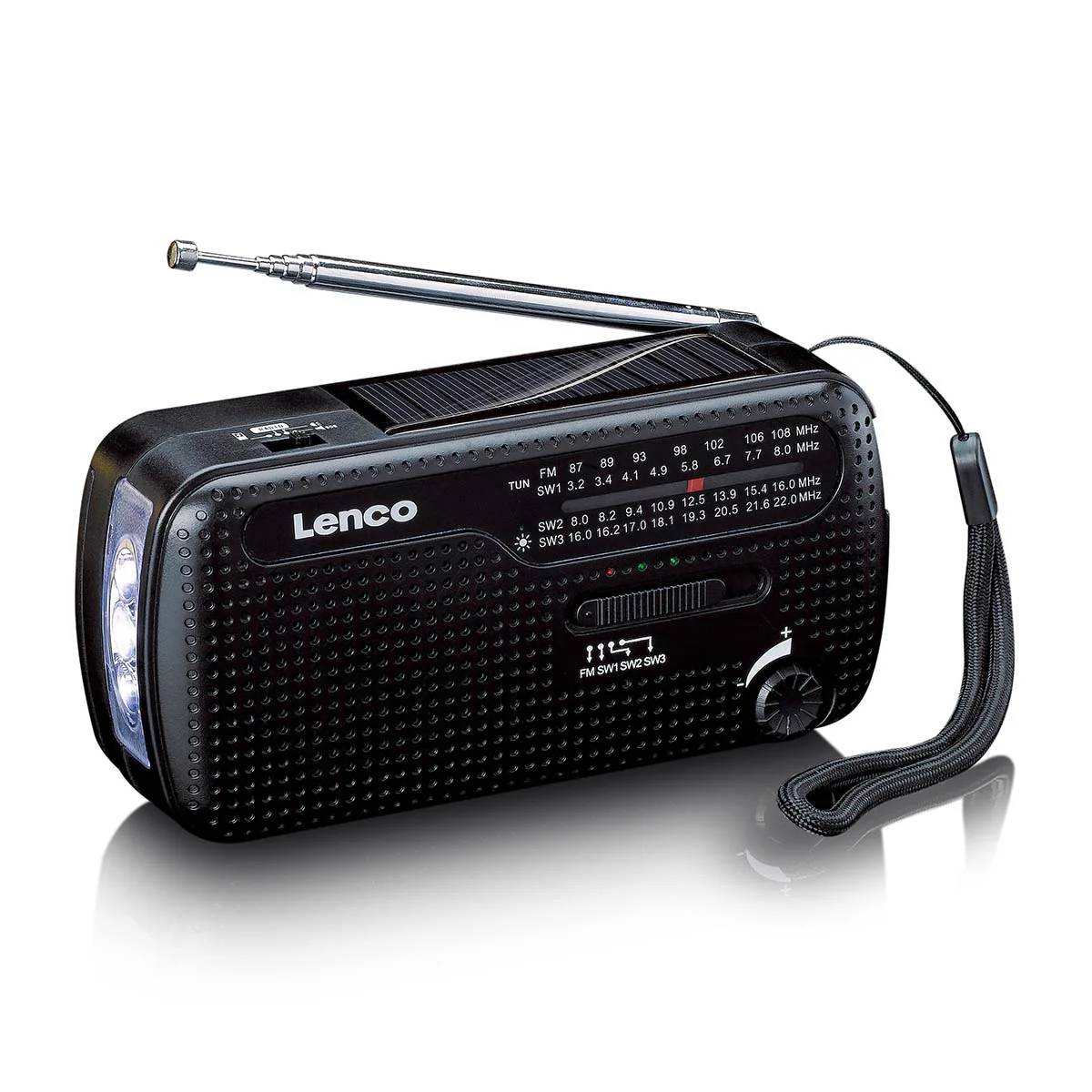 Lenco MCR-113BK - Radio d'urgence portable à manivelle, lampe de poche et banque d'alimentation en un seul appareil - Noir - Image 3