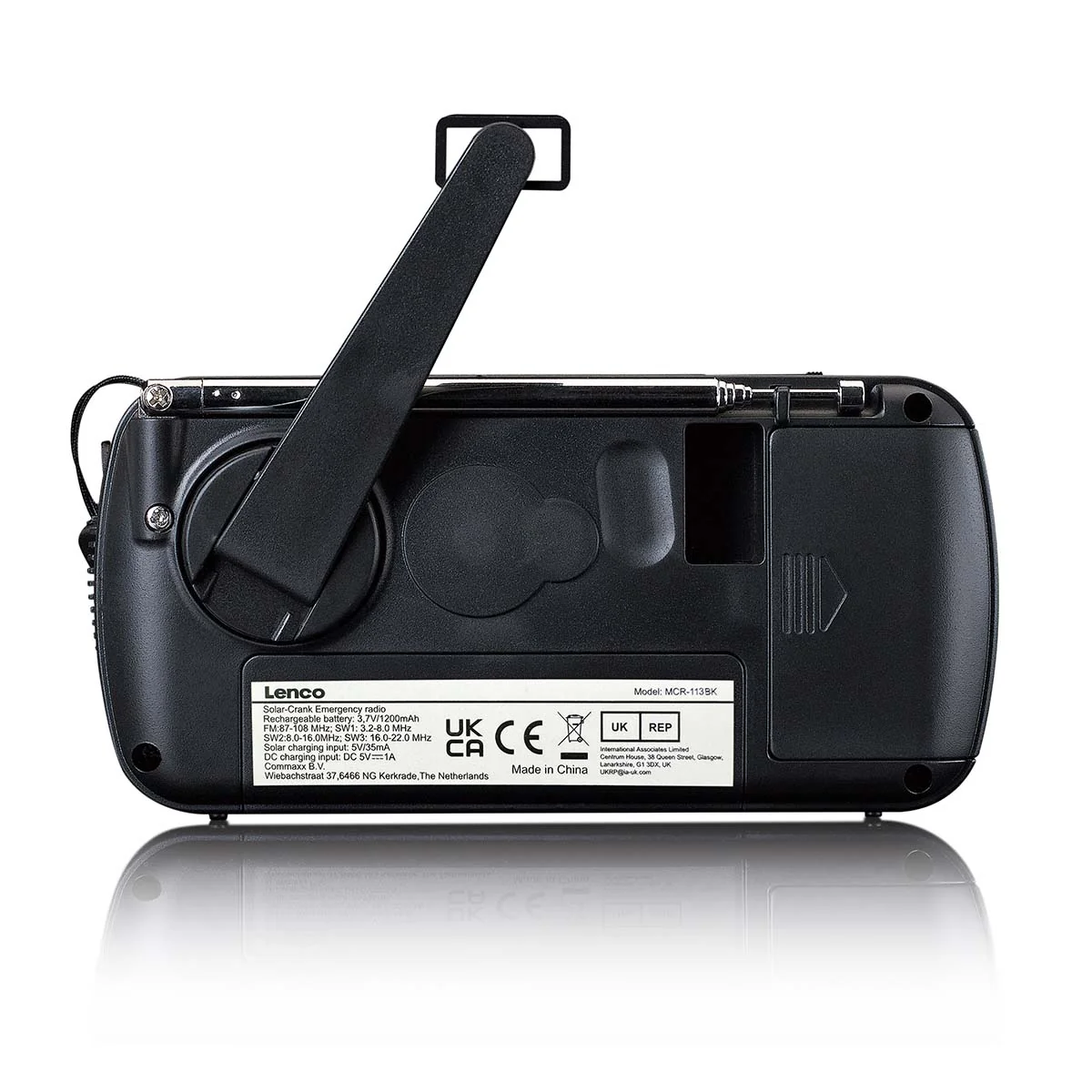 Lenco MCR-113BK - Radio d'urgence portable à manivelle, lampe de poche et banque d'alimentation en un seul appareil - Noir - Image 9