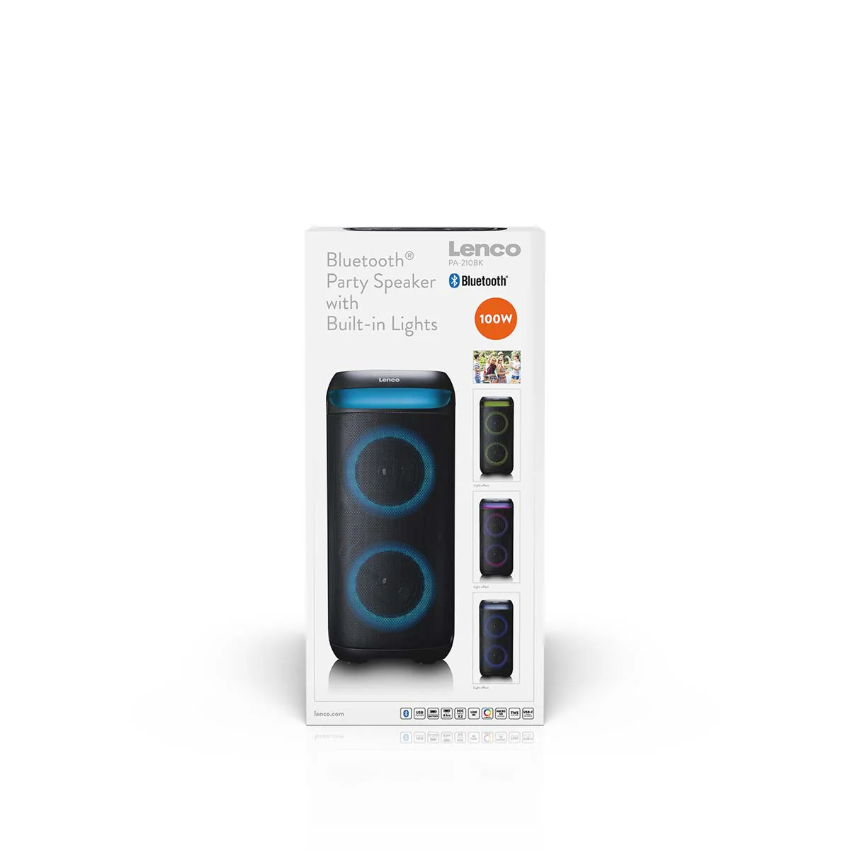 Lenco PA-210BK - Enceinte de soirée Bluetooth® avec effets lumineux LED - Puissance de sortie 100 W, TWS, USB, jusqu'à 12 heures d'autonomie - Noir - Image 17