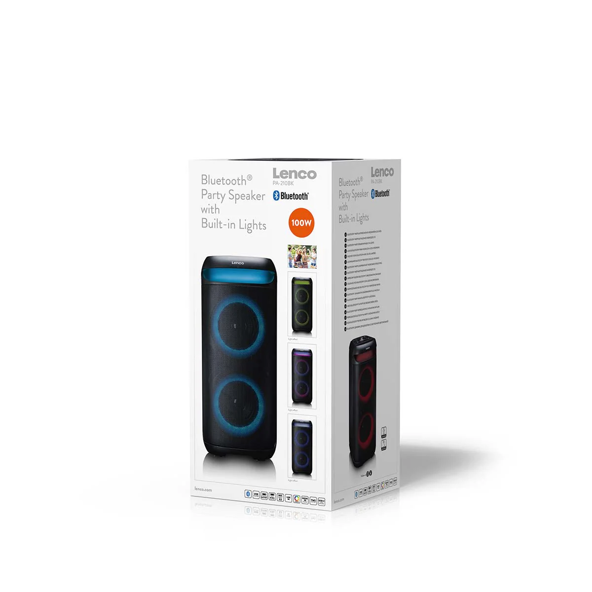 Lenco PA-210BK - Enceinte de soirée Bluetooth® avec effets lumineux LED - Puissance de sortie 100 W, TWS, USB, jusqu'à 12 heures d'autonomie - Noir - Image 18