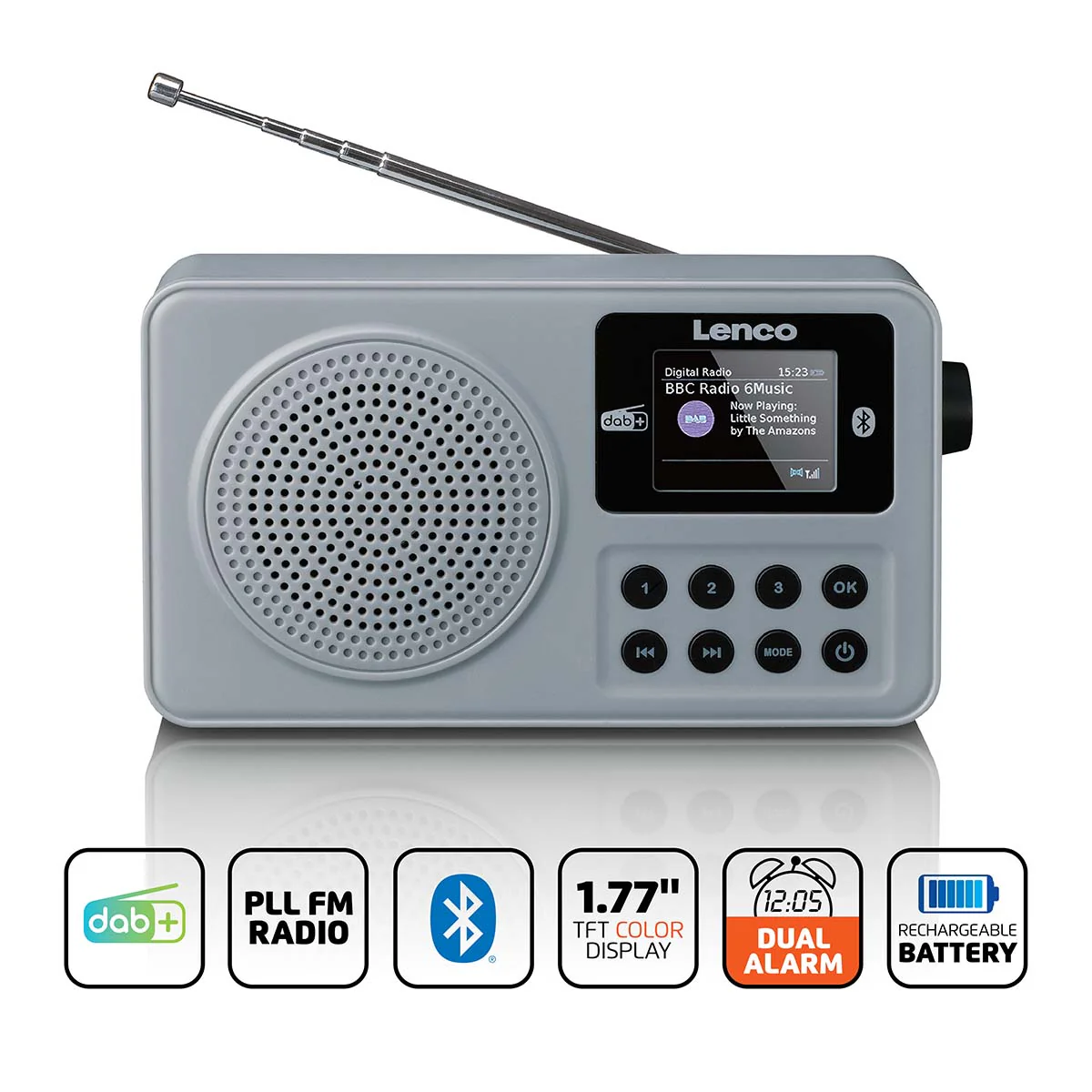 LENCO PDR-034GY - Radio portable DAB+/FM avec Bluetooth® et batterie rechargeable - Gris - Image 8