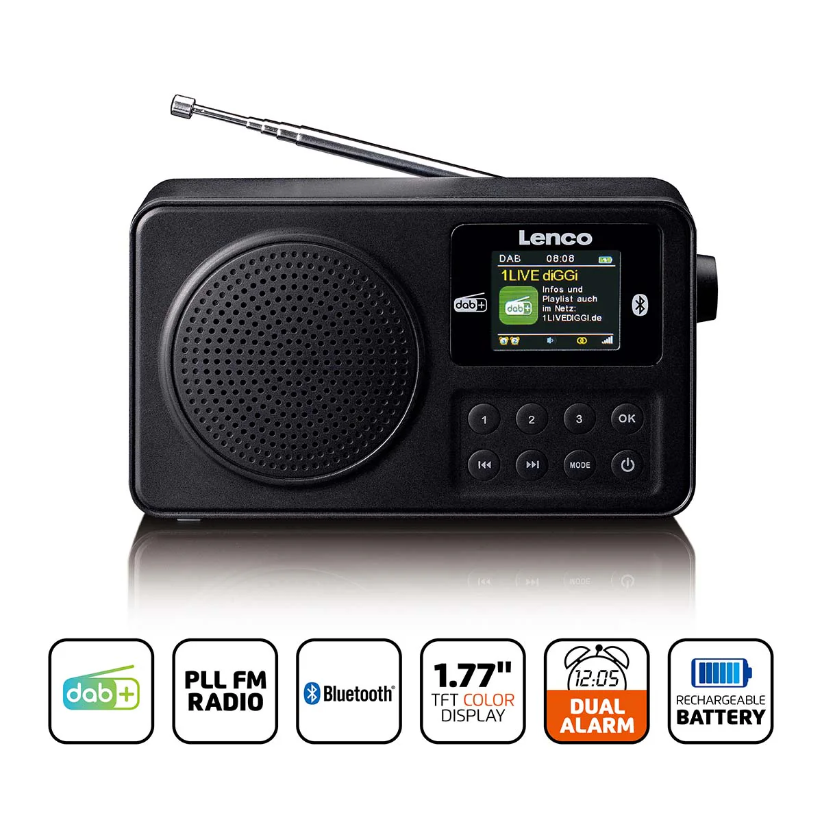 Lenco PDR-033BK - Radio portable DAB+/FM avec Bluetooth® et batterie rechargeable - Noir - Image 8