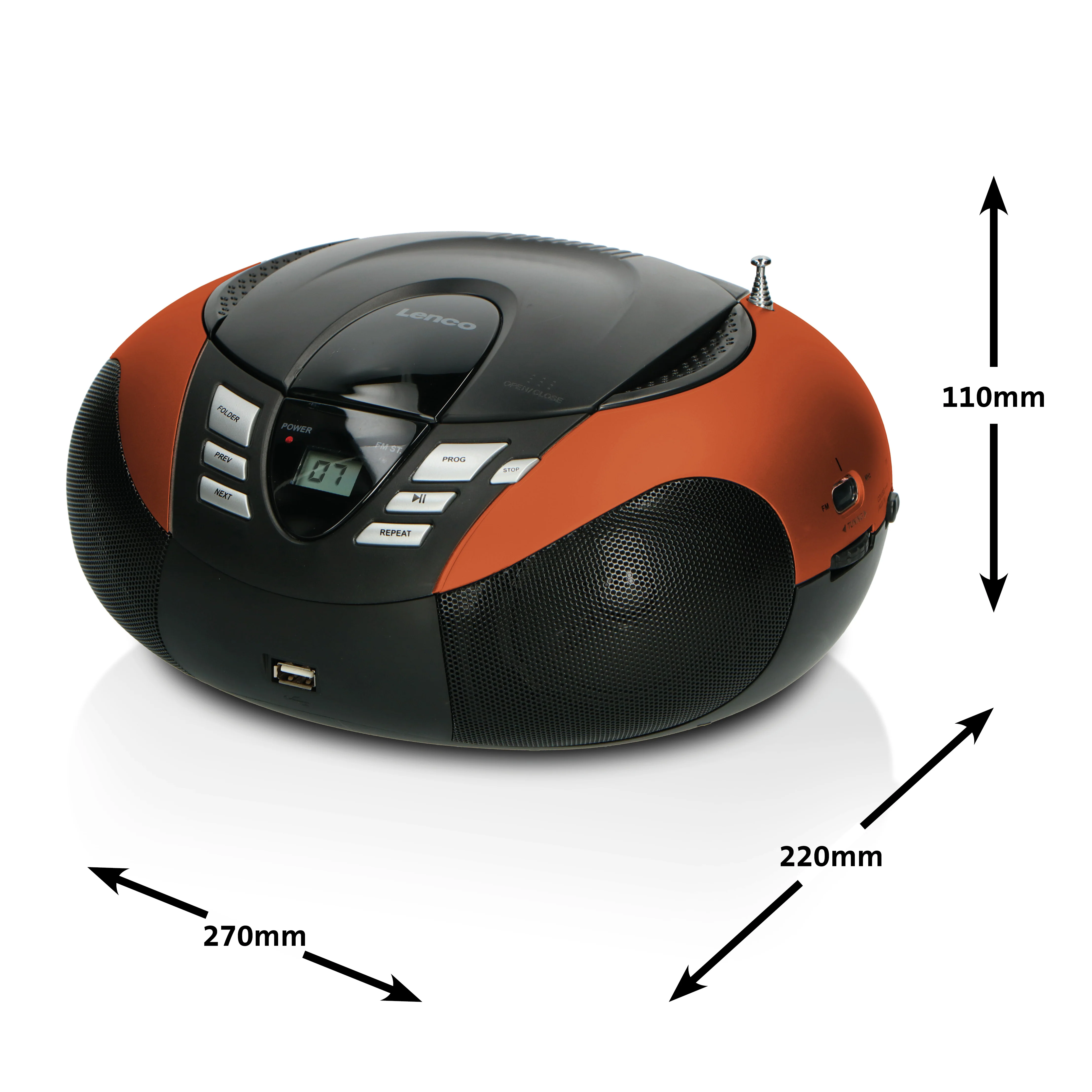 Lenco SCD-37 USB Orange - Radio FM et lecteur CD/USB portable - Orange - Image 10