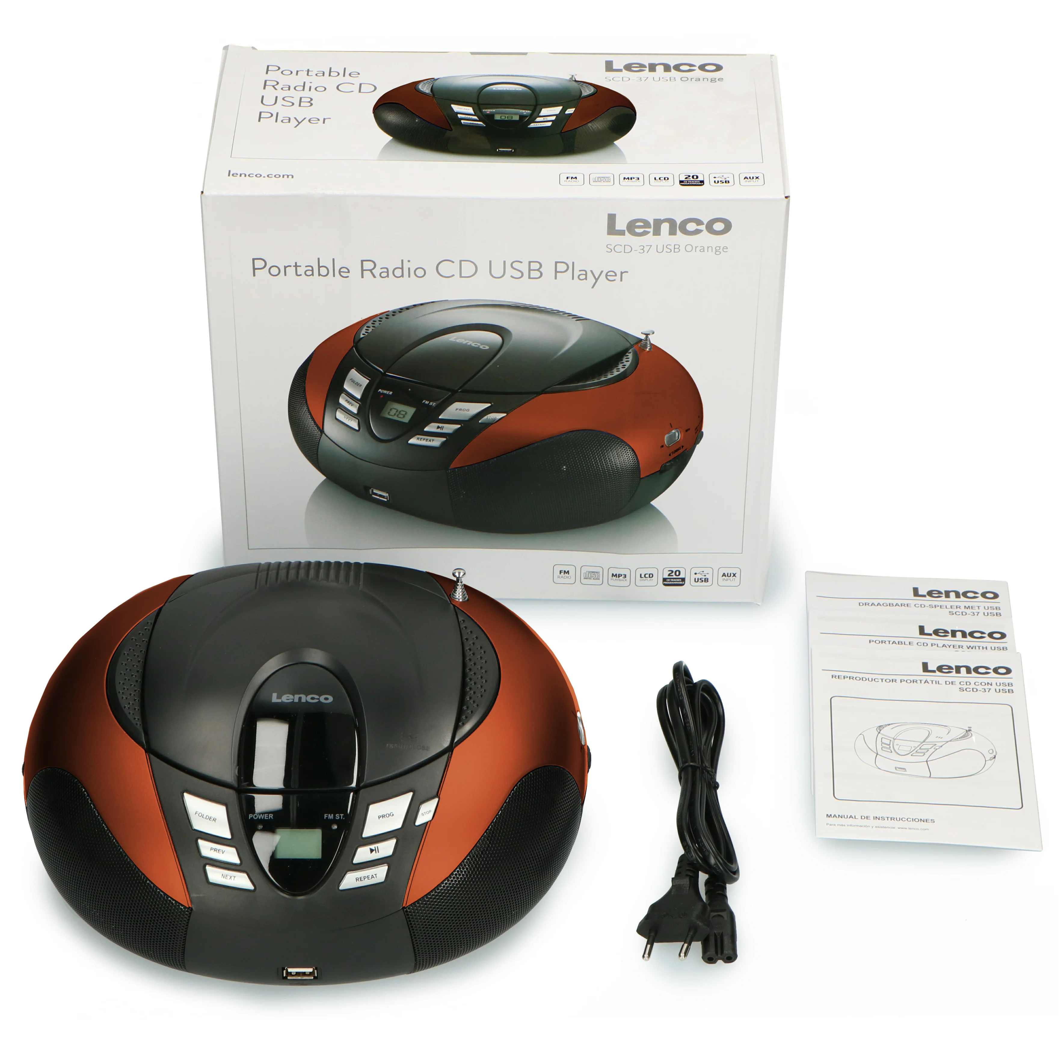 Lenco SCD-37 USB Orange - Radio FM et lecteur CD/USB portable - Orange - Image 11