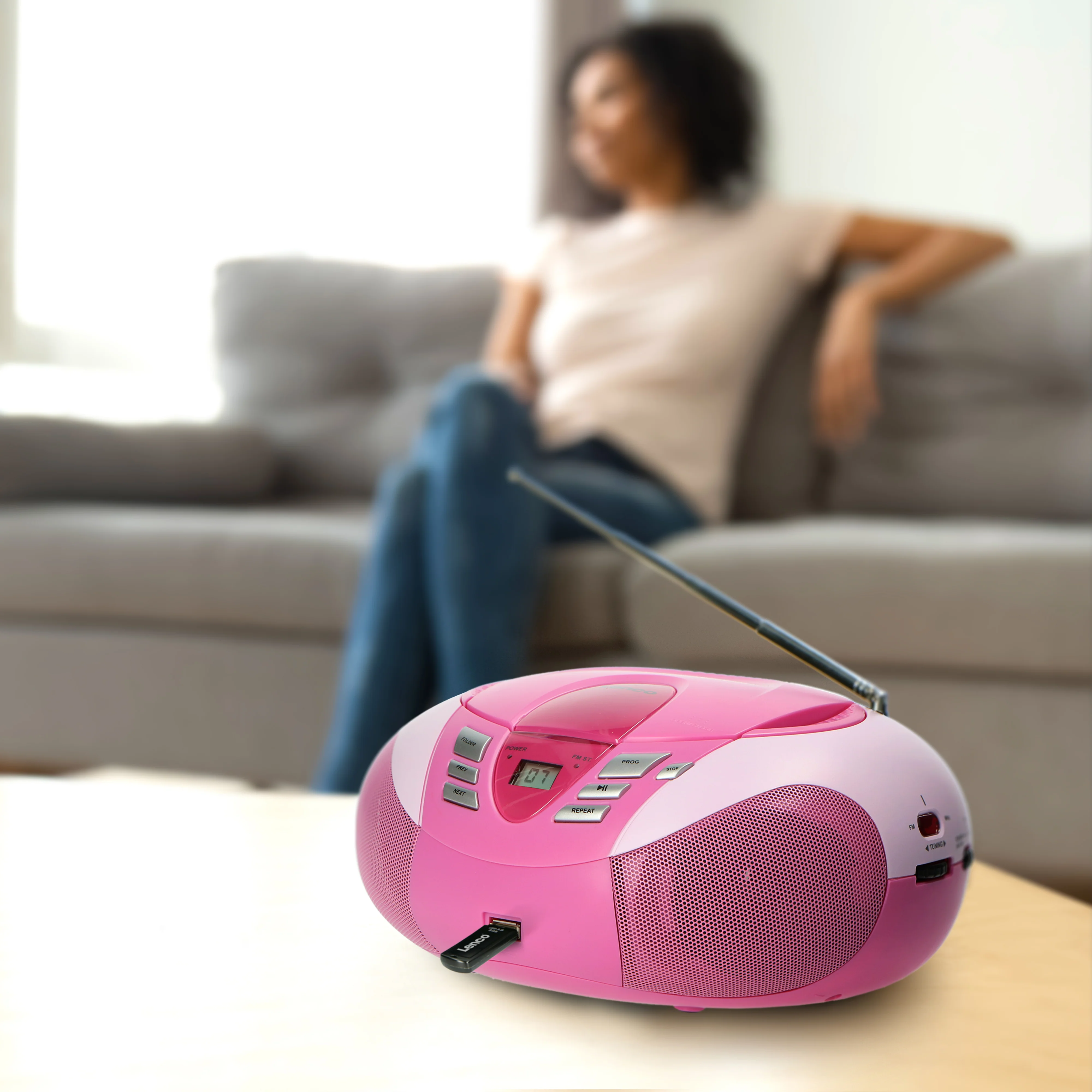 Lenco SCD-37 USB Pink - Radio FM et lecteur CD/USB portable - Rose - Image 13