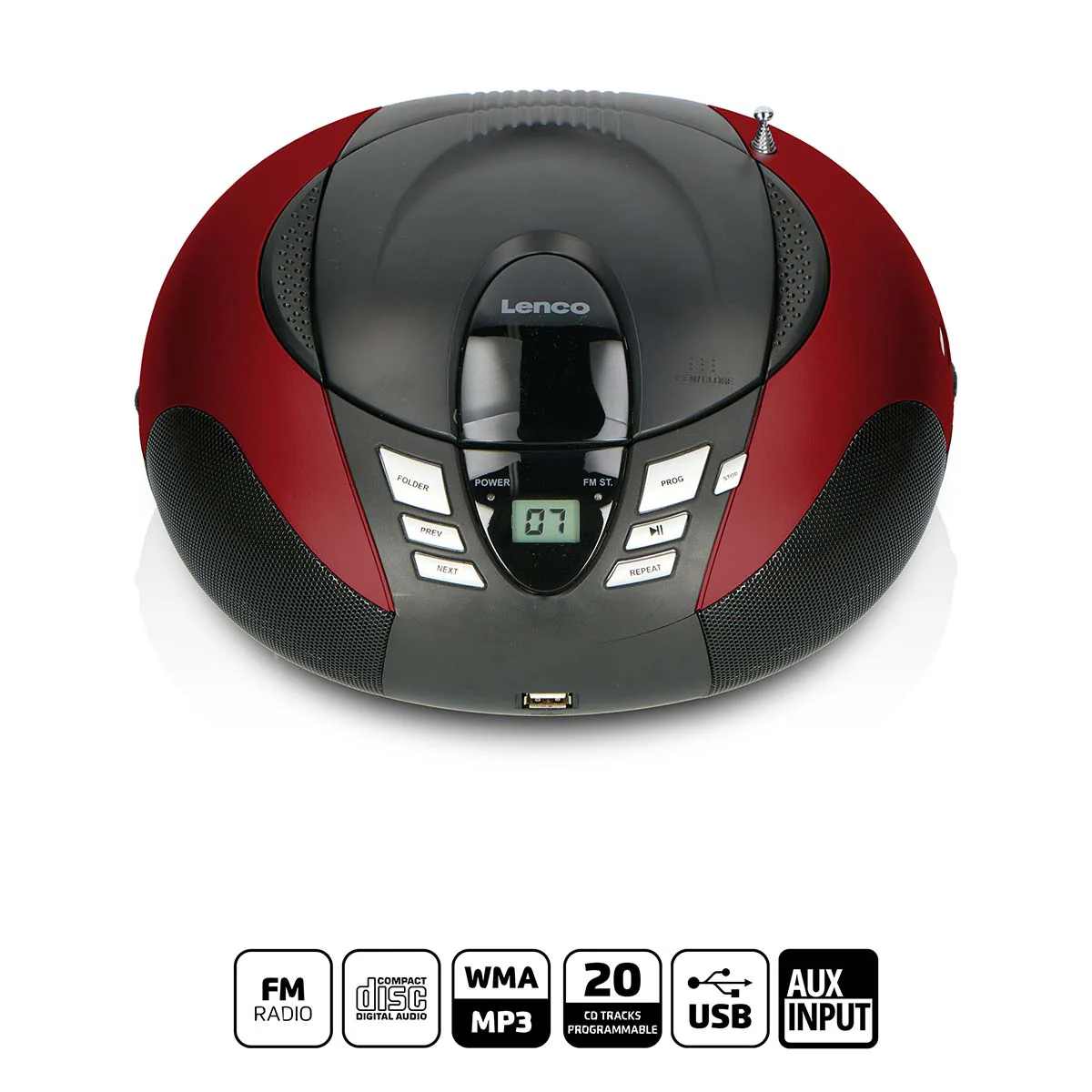 Lenco SCD-37 USB Red - Radio FM et lecteur CD/USB portable - Rouge - Image 11