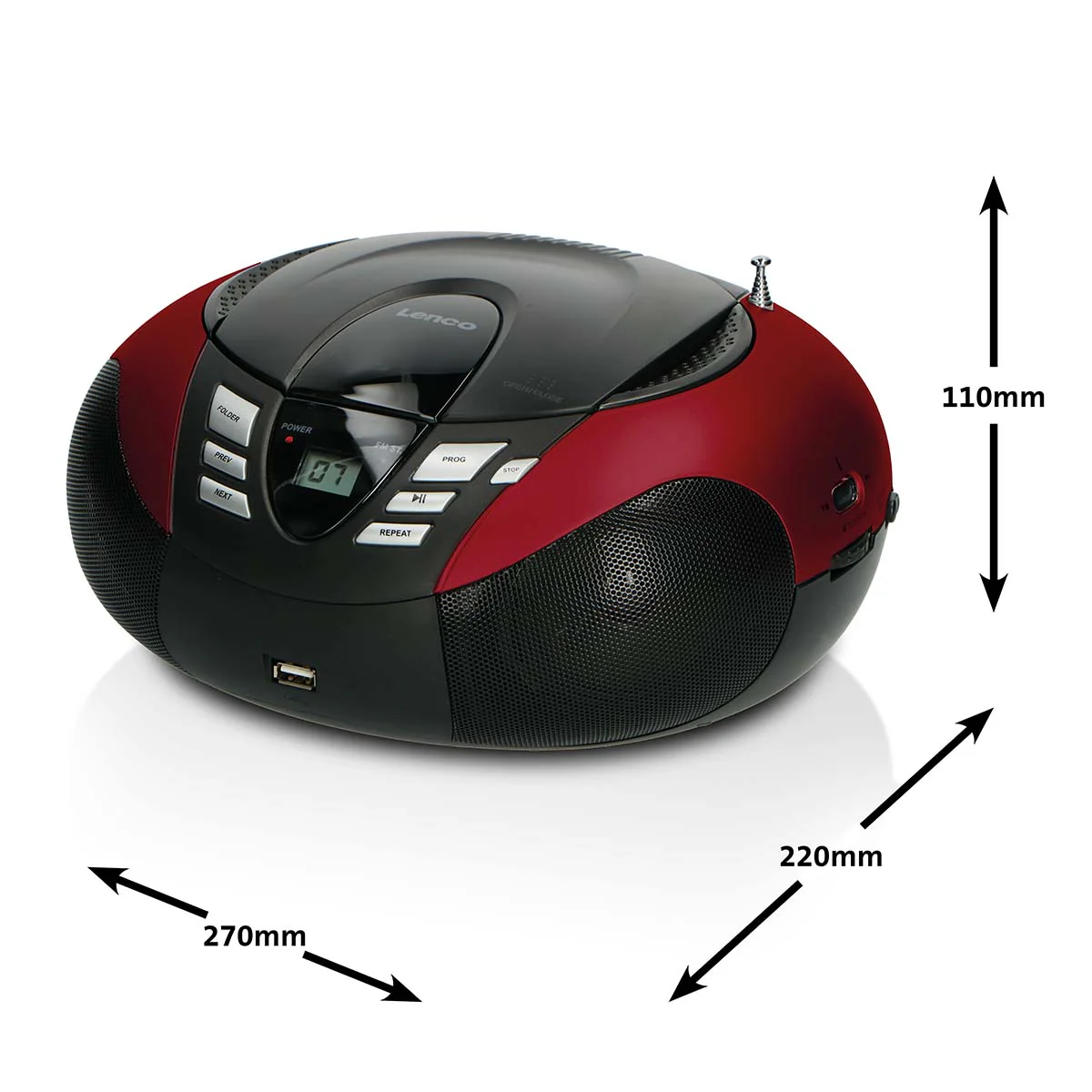 Lenco SCD-37 USB Red - Radio FM et lecteur CD/USB portable - Rouge - Image 14