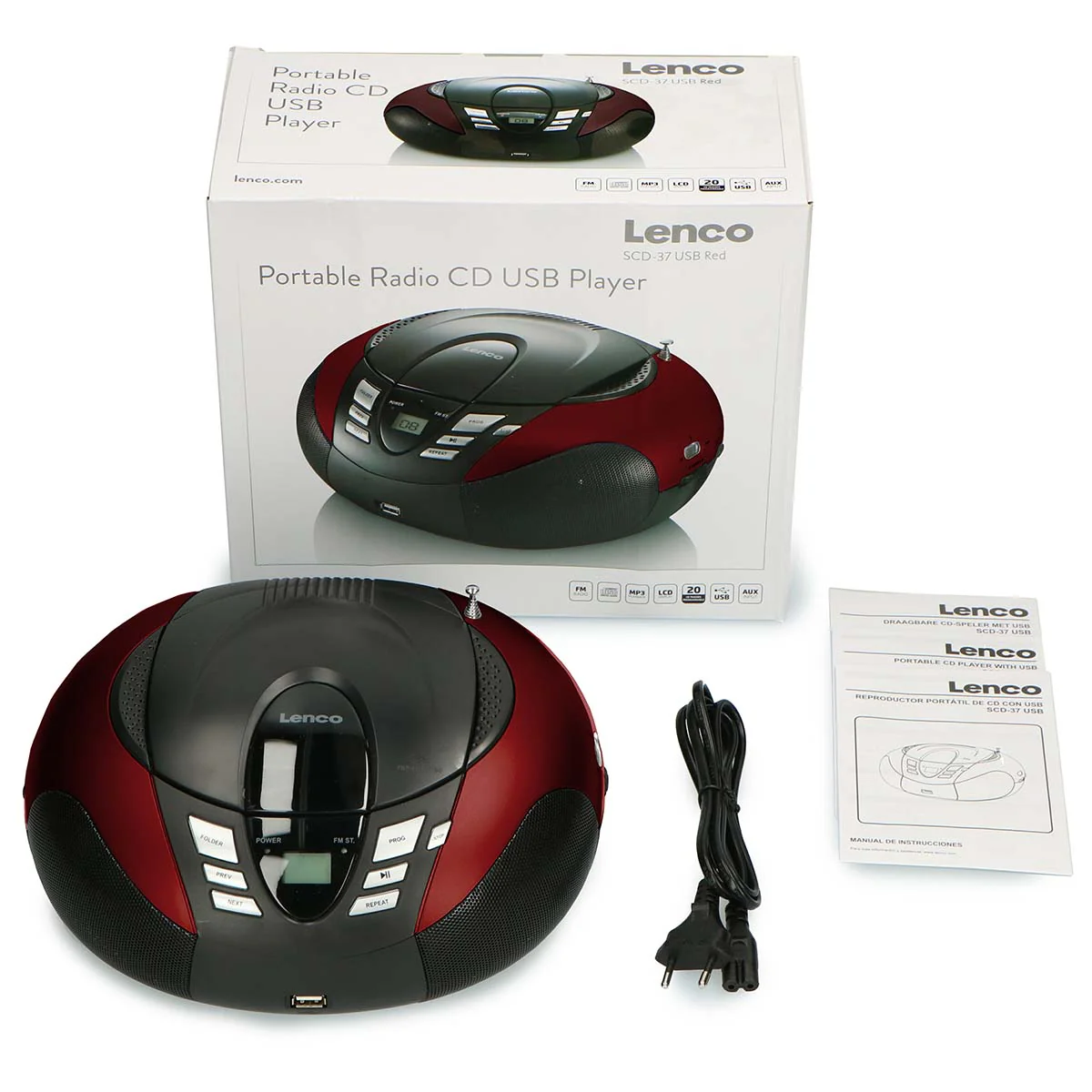 Lenco SCD-37 USB Red - Radio FM et lecteur CD/USB portable - Rouge - Image 15