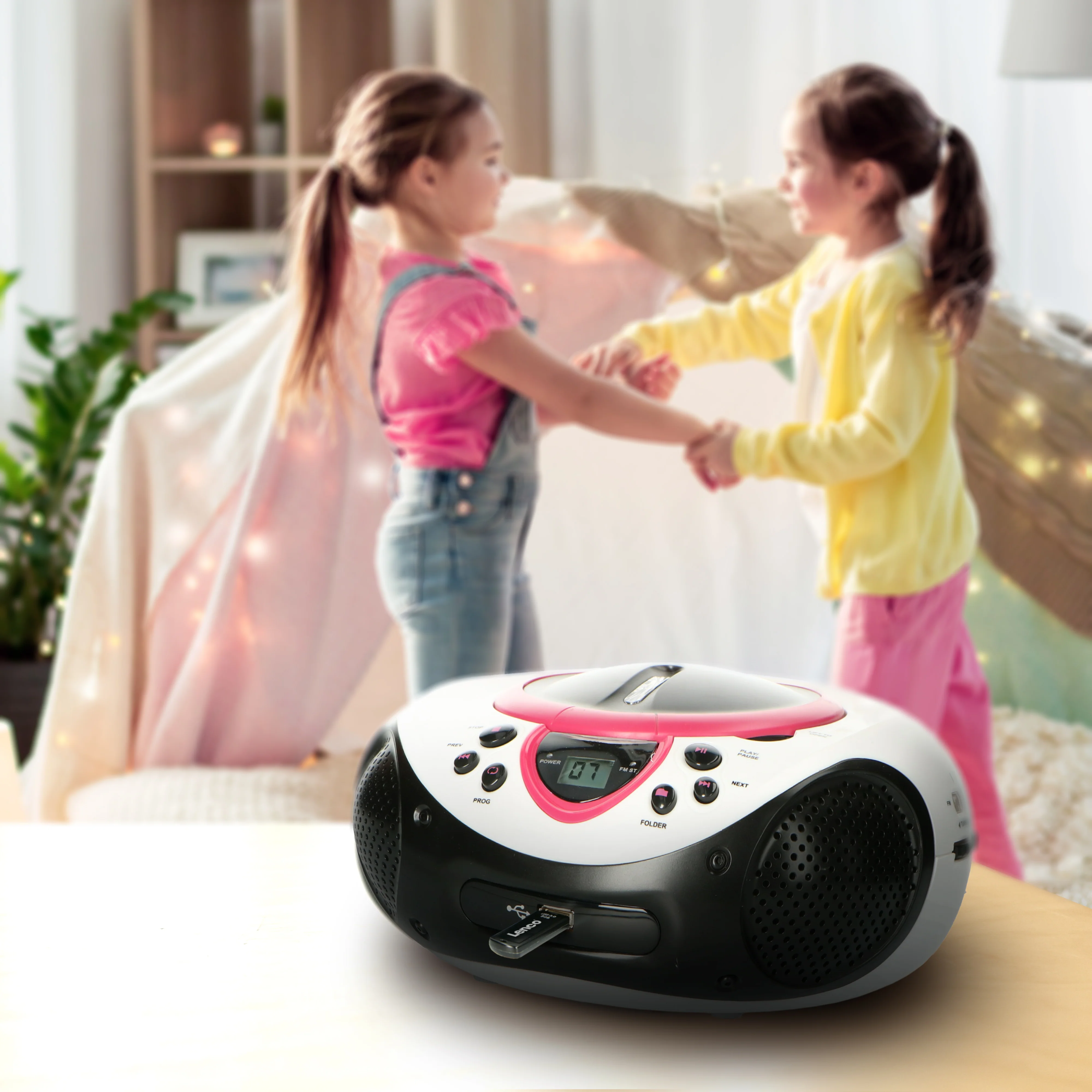 Lenco SCD-38 USB Pink - Radio FM et lecteur CD/USB portable - Rose - Image 13