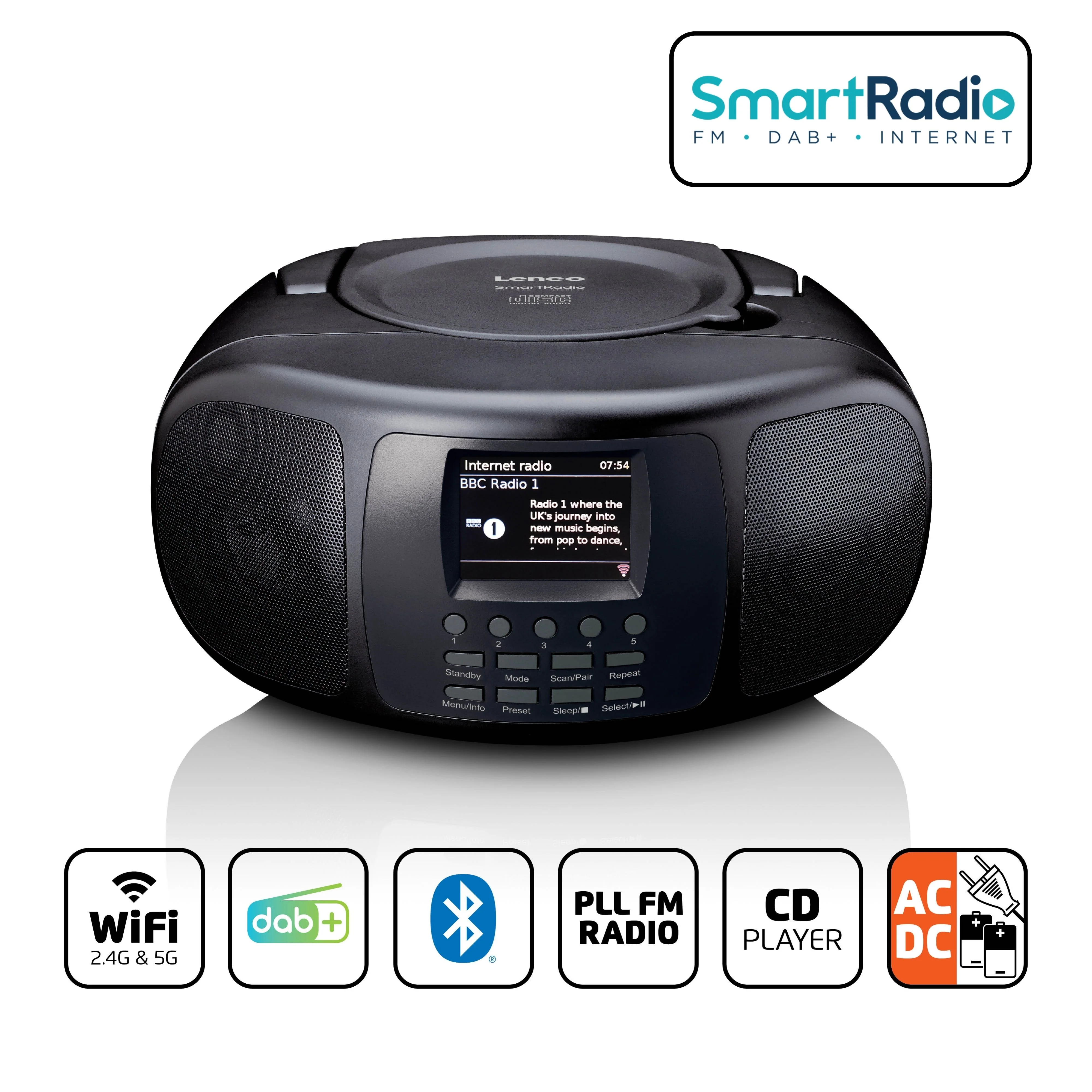 Lenco SCD-6000BK - Radio Internet portable avec DAB+/FM, Bluetooth®, lecteur CD et grand écran LCD couleur - Noir - Image 11