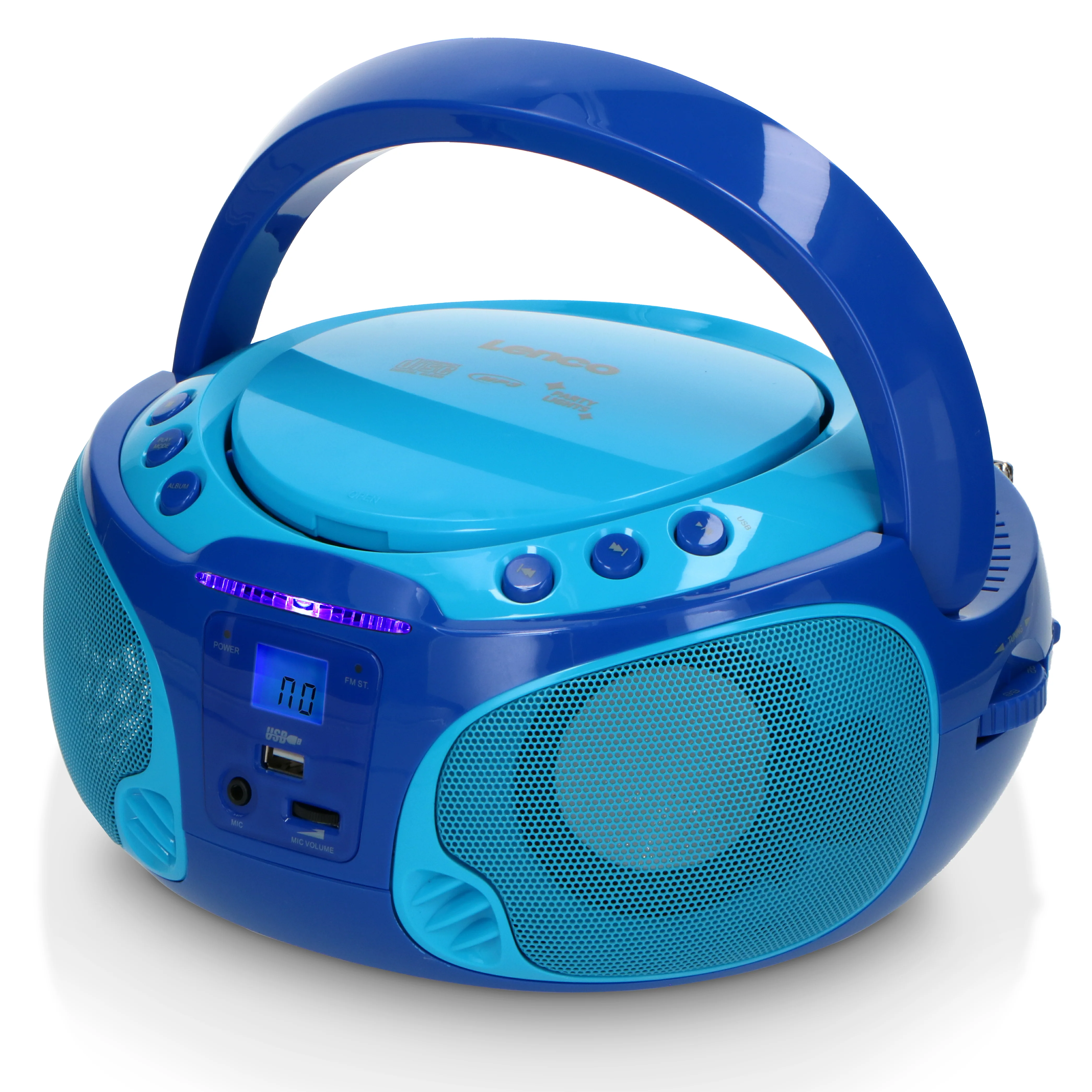 Lenco SCD-650BU - Radio FM et lecteur CD/MP3/USB portable avec microphone et effets lumineux - Bleu - Image 10