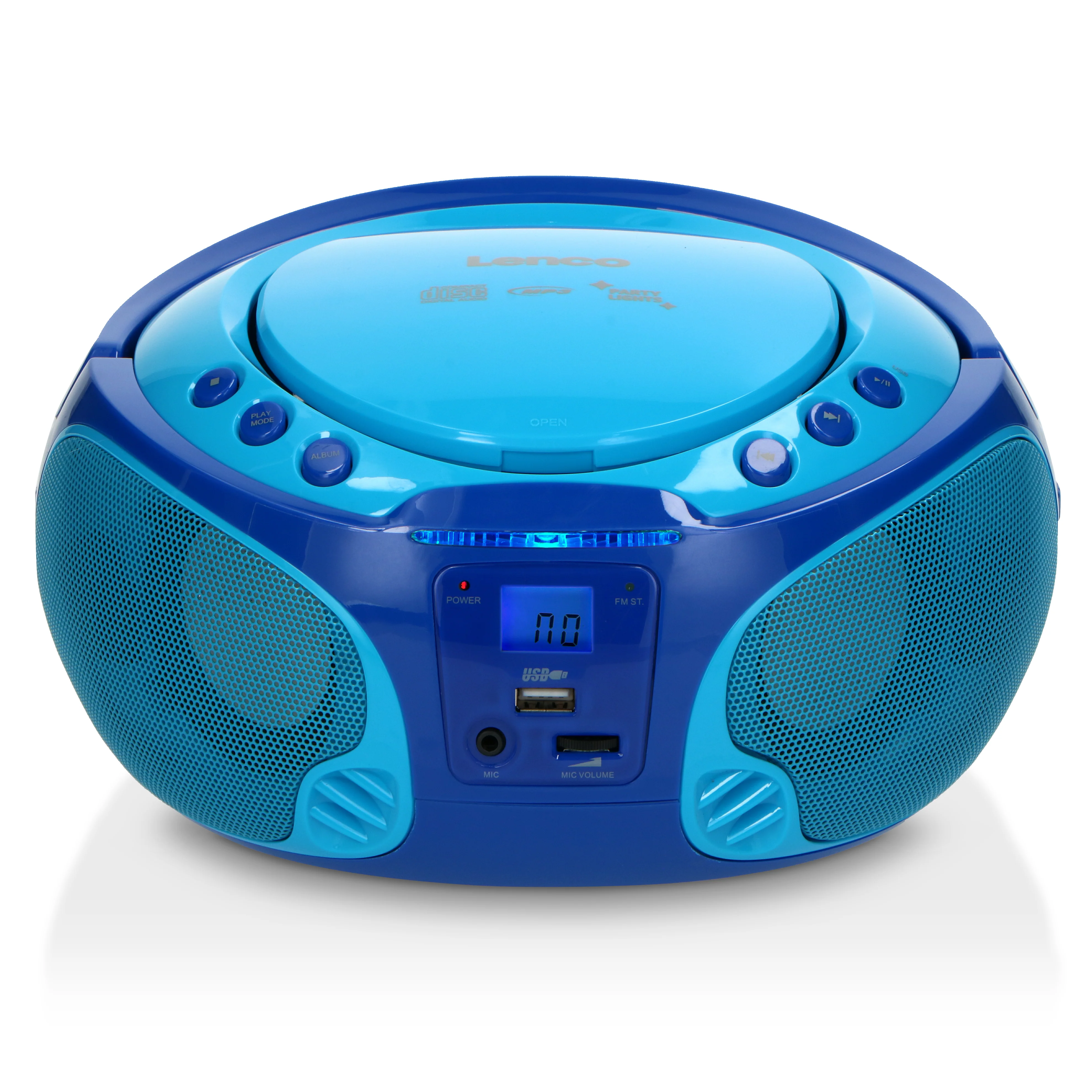 Lenco SCD-650BU - Radio FM et lecteur CD/MP3/USB portable avec microphone et effets lumineux - Bleu - Image 11