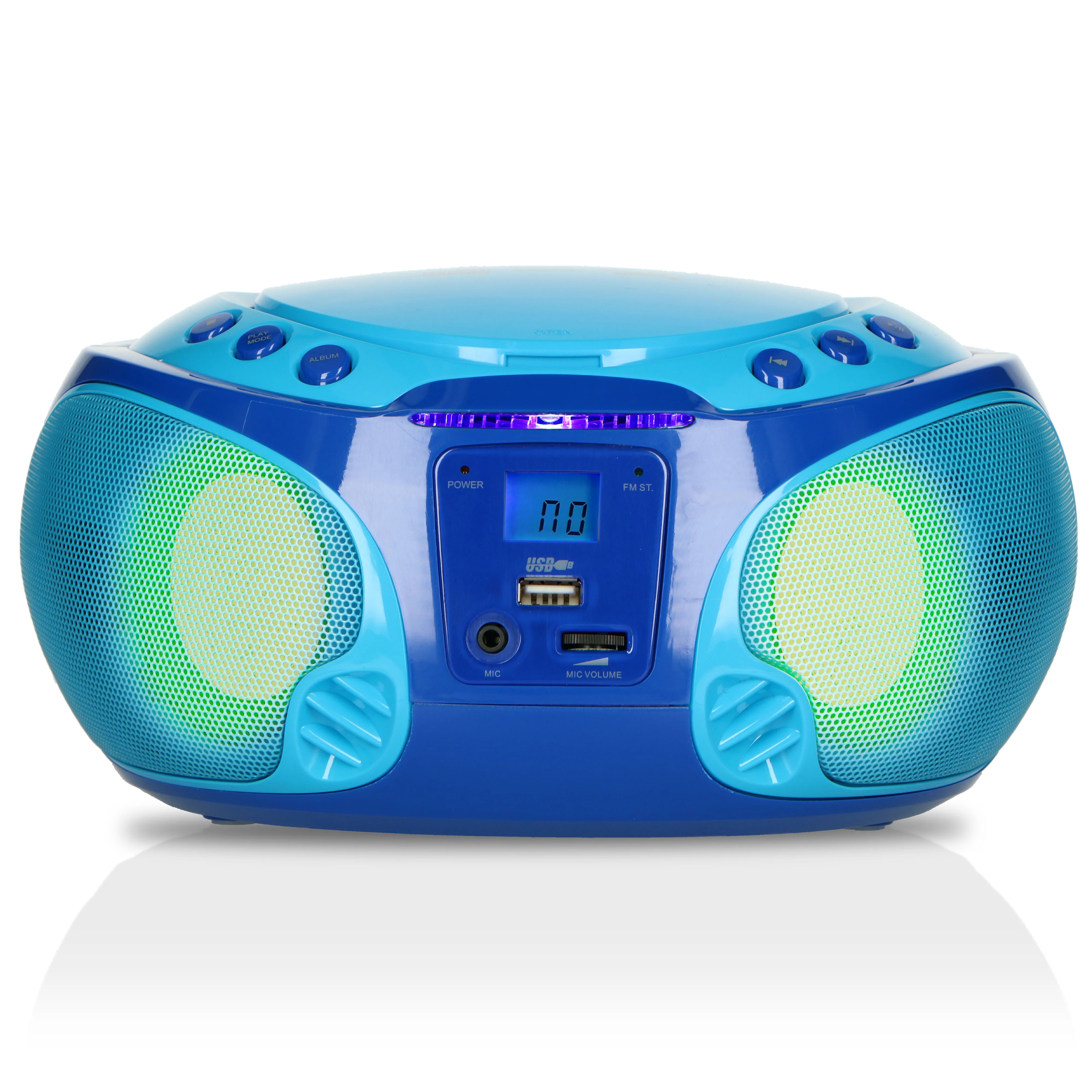 Lenco SCD-650BU - Radio FM et lecteur CD/MP3/USB portable avec microphone et effets lumineux - Bleu - Image 4