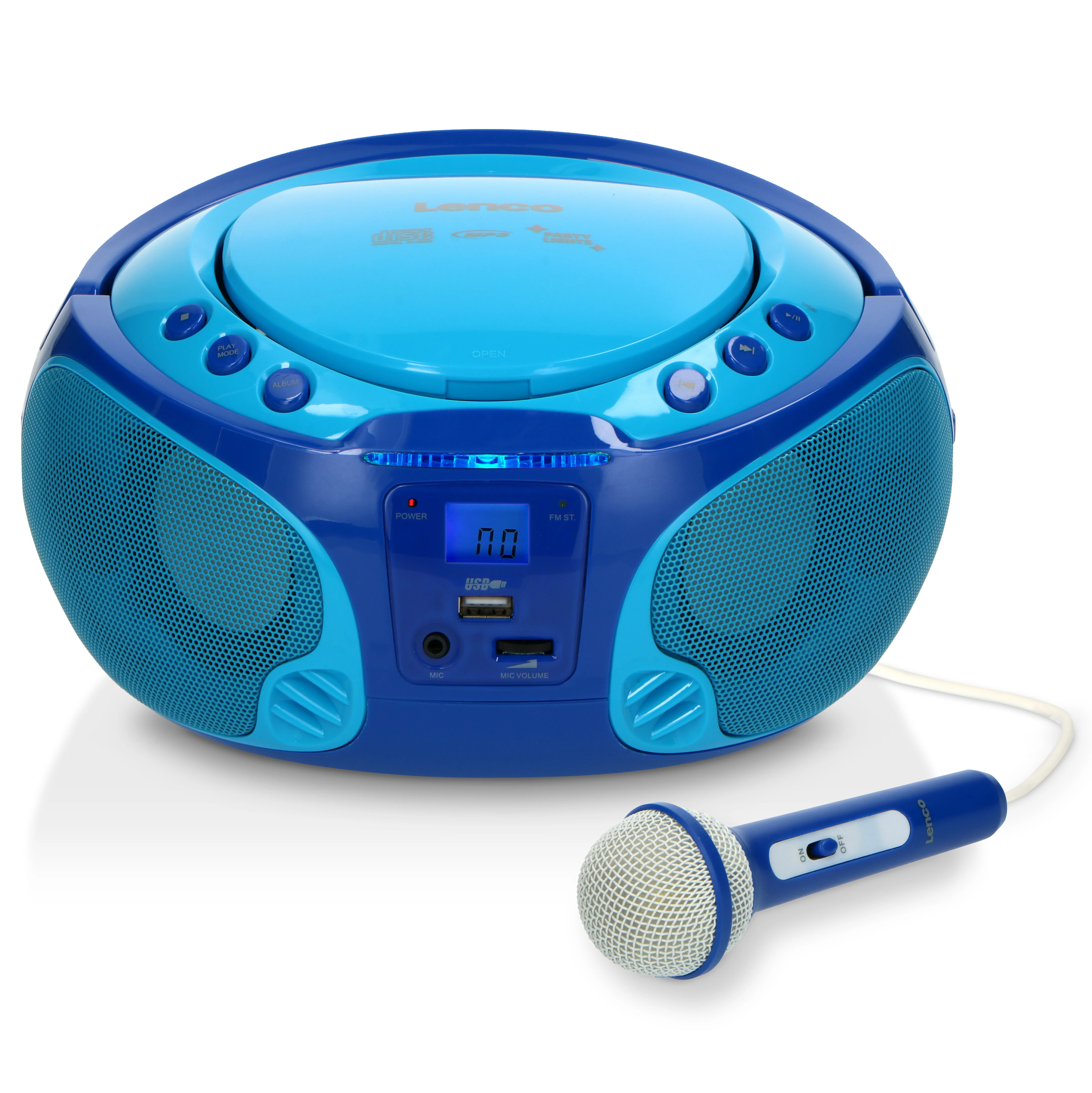 Lenco SCD-650BU - Radio FM et lecteur CD/MP3/USB portable avec microphone et effets lumineux - Bleu - Image 5