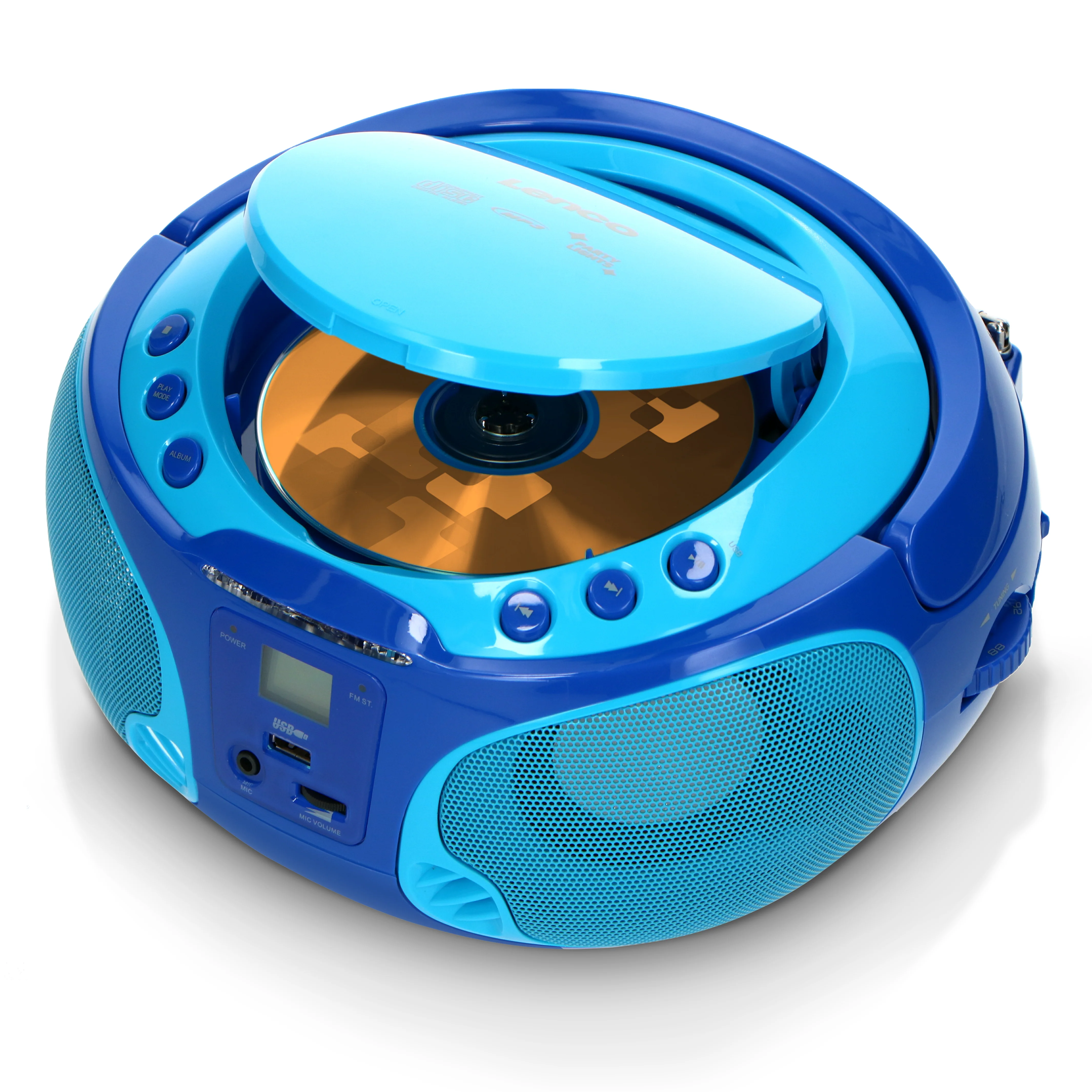 Lenco SCD-650BU - Radio FM et lecteur CD/MP3/USB portable avec microphone et effets lumineux - Bleu - Image 9