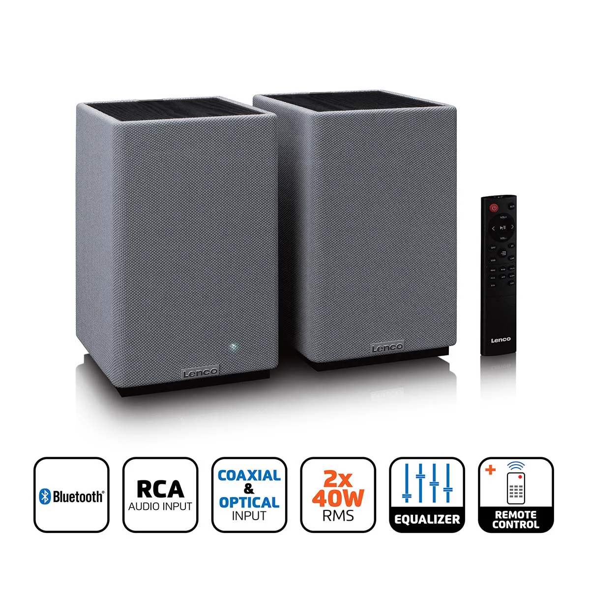 Lenco SPB-240BKGY - Ensemble de 2 enceintes HiFi stéréo Bluetooth® - Son puissant et design élégant - Noir/Gris - Image 9