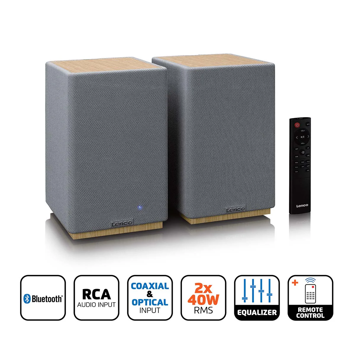 Lenco SPB-241WDGY - Ensemble de 2 enceintes HiFi stéréo Bluetooth® - Son puissant et design élégant - Bois/Gris - Image 7