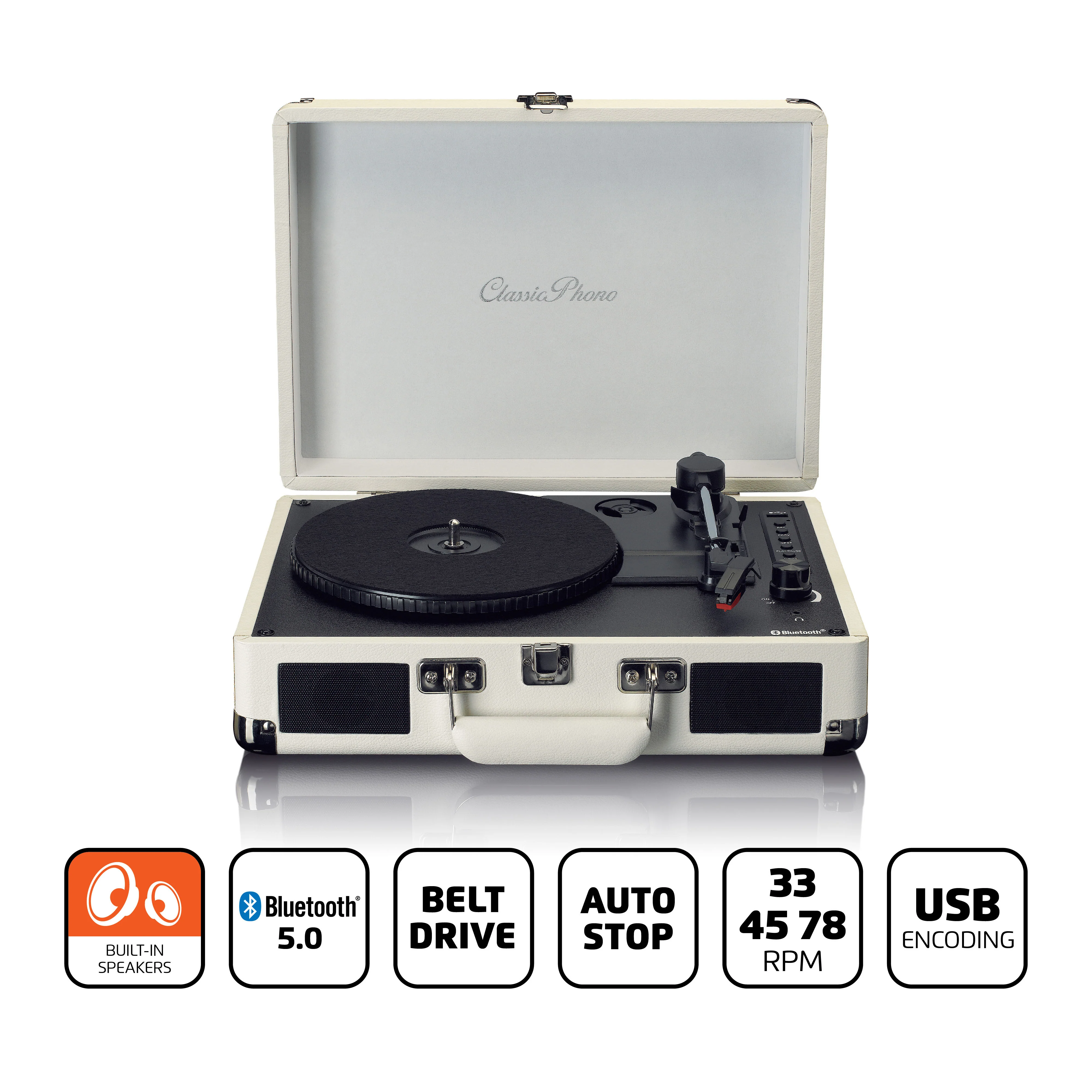 Classic Phono TT-115CR - Platine vinyle Bluetooth® avec enceintes intégrés, crème - Image 8