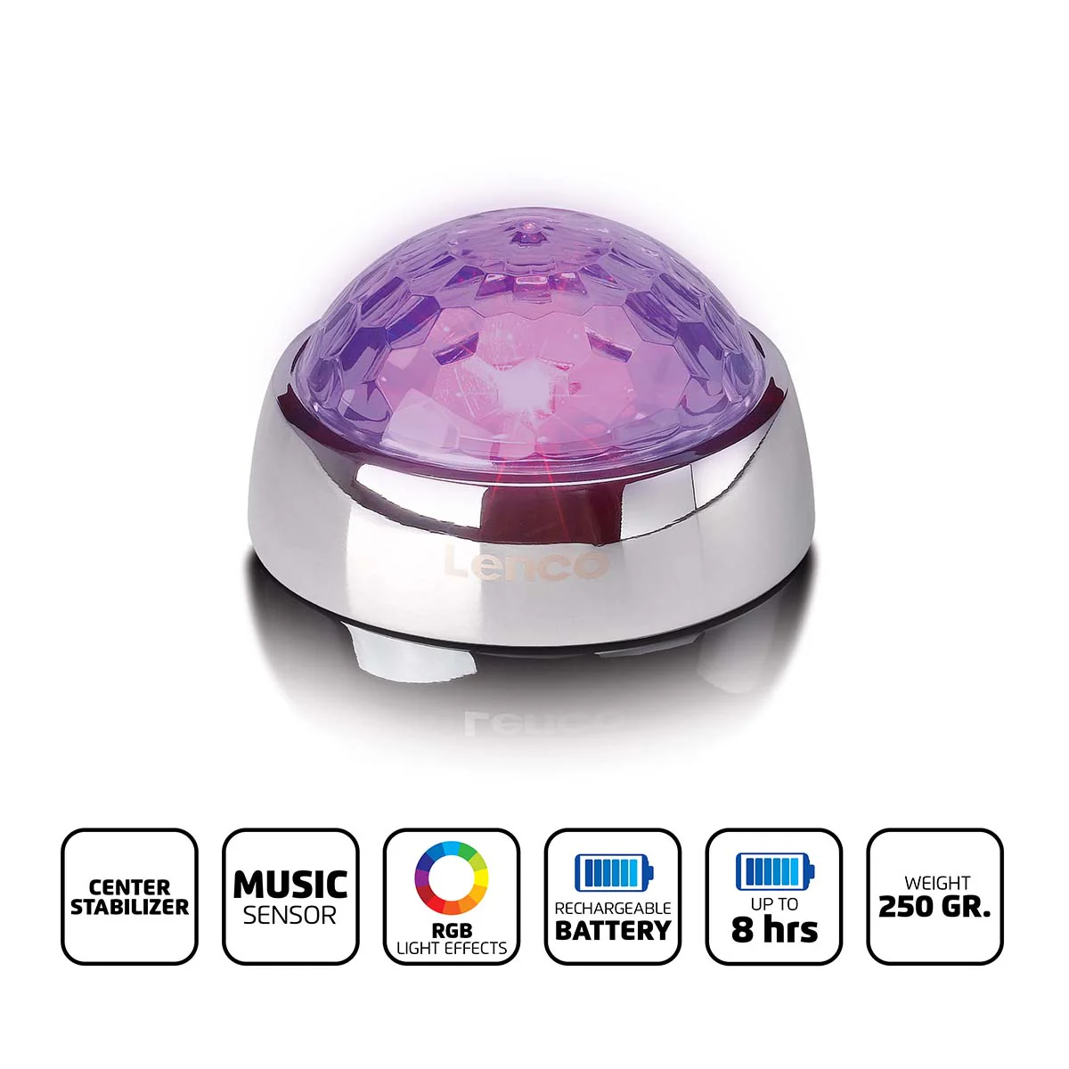 Lenco TTA-080SI - Stabilisateur vinyle avec effets lumineux RGB - Poids de pression pour platine vinyle de 250 g et boule disco en un – Argent - Image 11