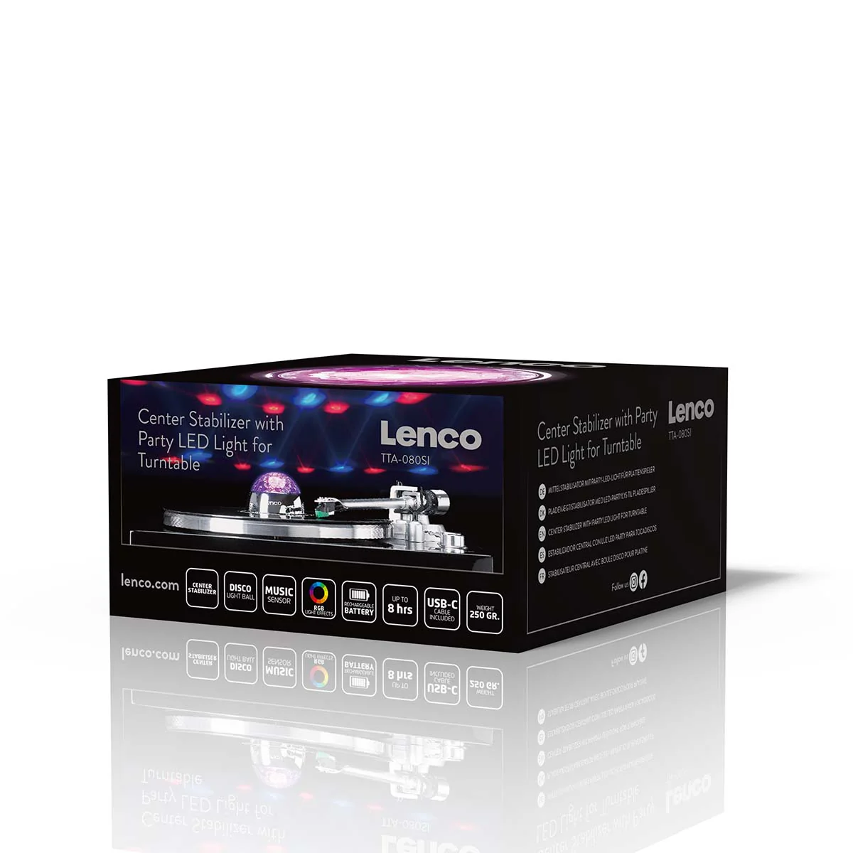Lenco TTA-080SI - Stabilisateur vinyle avec effets lumineux RGB - Poids de pression pour platine vinyle de 250 g et boule disco en un – Argent - Image 16