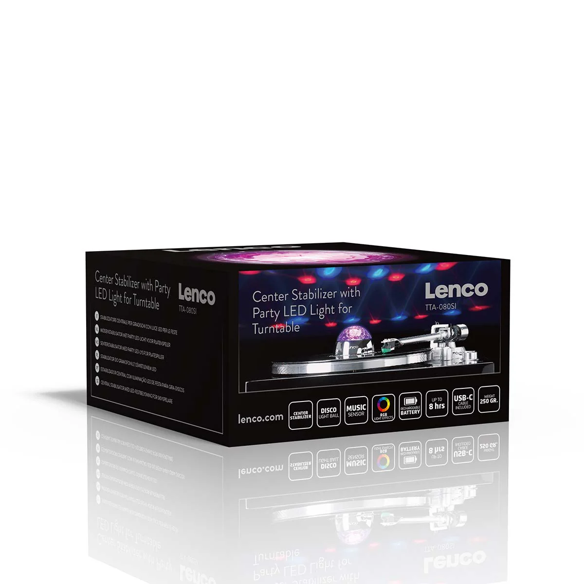 Lenco TTA-080SI - Stabilisateur vinyle avec effets lumineux RGB - Poids de pression pour platine vinyle de 250 g et boule disco en un – Argent - Image 17