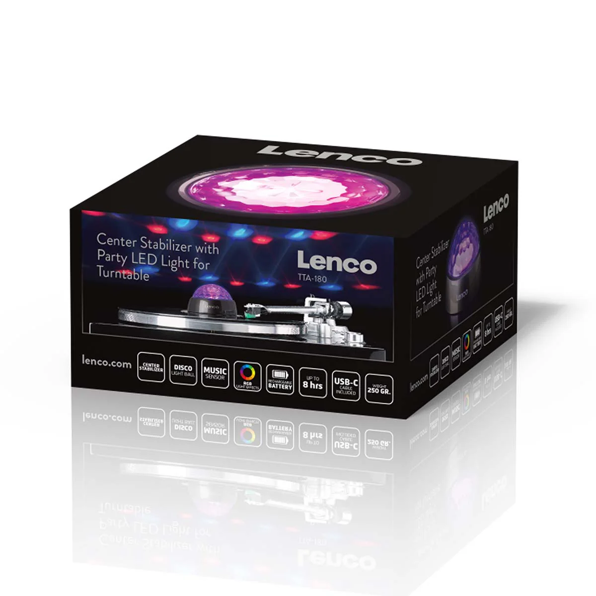 Lenco TTA-180TN - Stabilisateur vinyle avec effets lumineux RGB - Poids de pression pour platine vinyle de 250 g et boule disco en un – Titane - Image 15