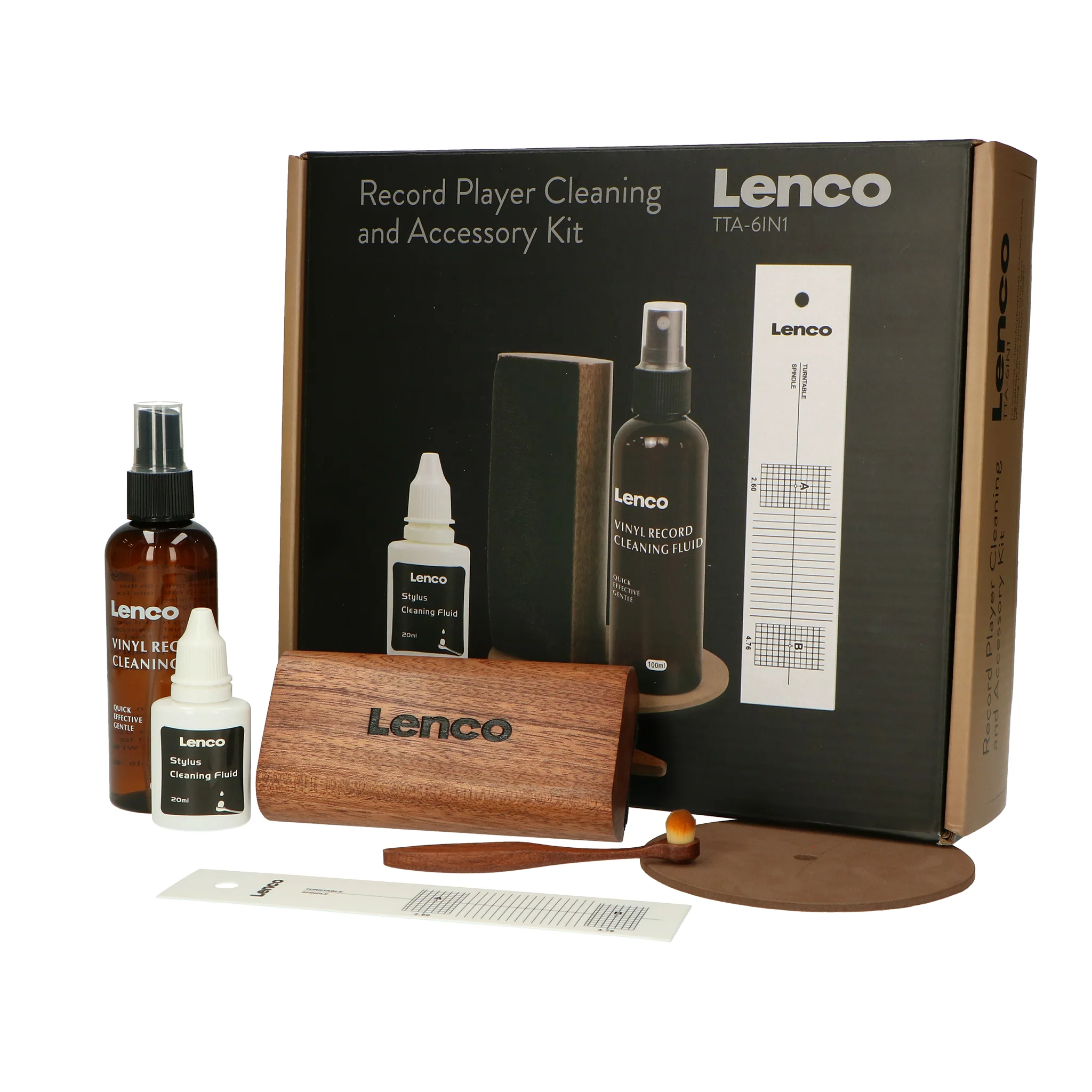 LENCO TTA-6IN1 - Set d'accessoires 6-en-1 pour platine vinyle et kit de luxe pour nettoyer les disques vinyles - Bois haut de gamme - Image 12