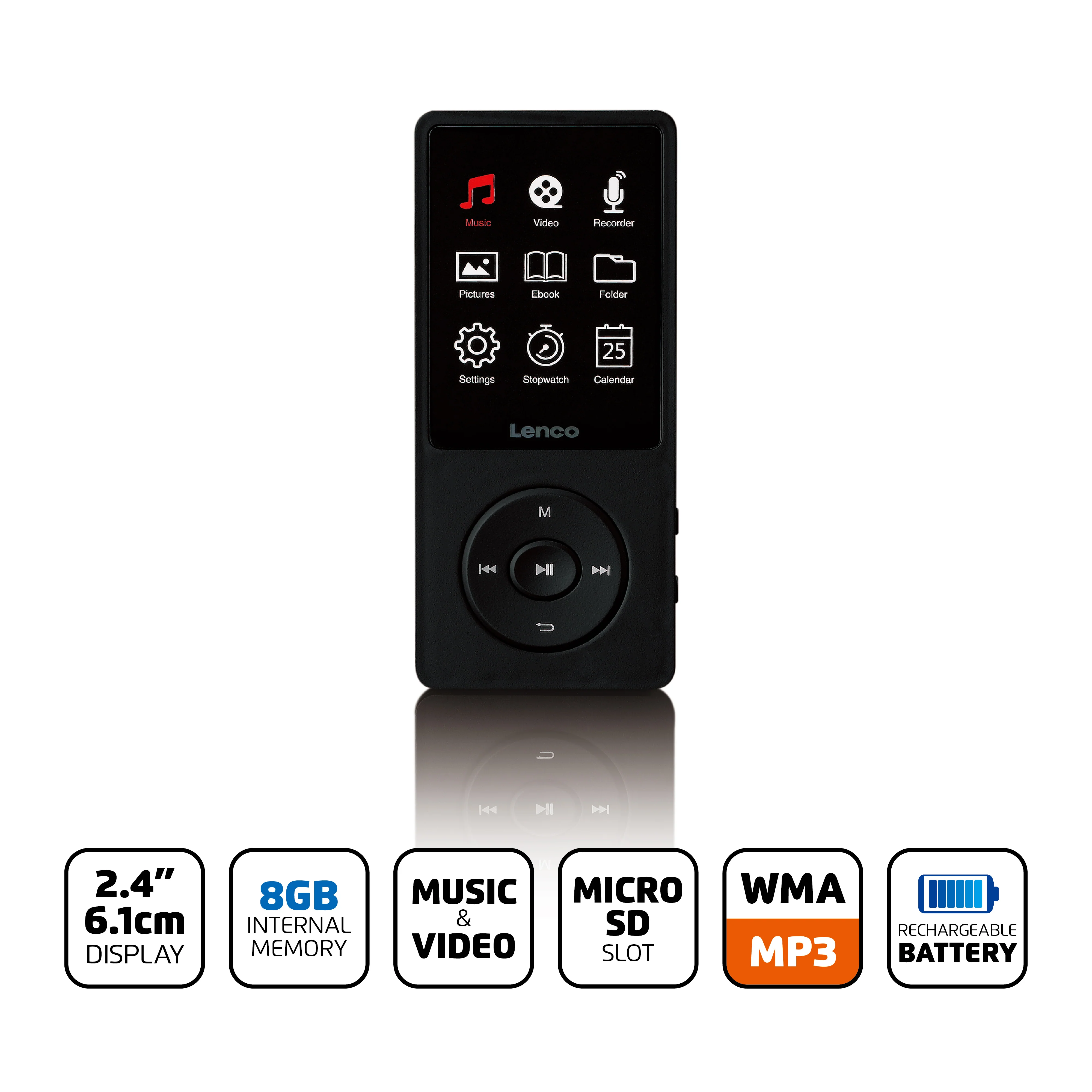 Lenco Xemio-669BK - Lecteur MP3/MP4 avec écran TFT LCD de 2,4 pouces et mémoire interne de 8 Go - Noir - Image 4
